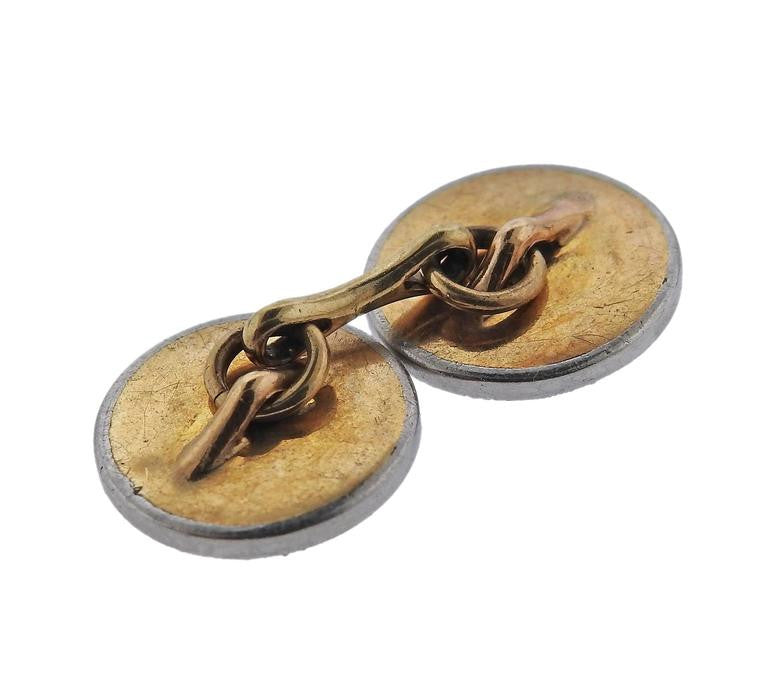 Art Deco Enamel Diamond Gold Platinum Cufflinks Button Stud Set - Replica Luxury Handbag Store