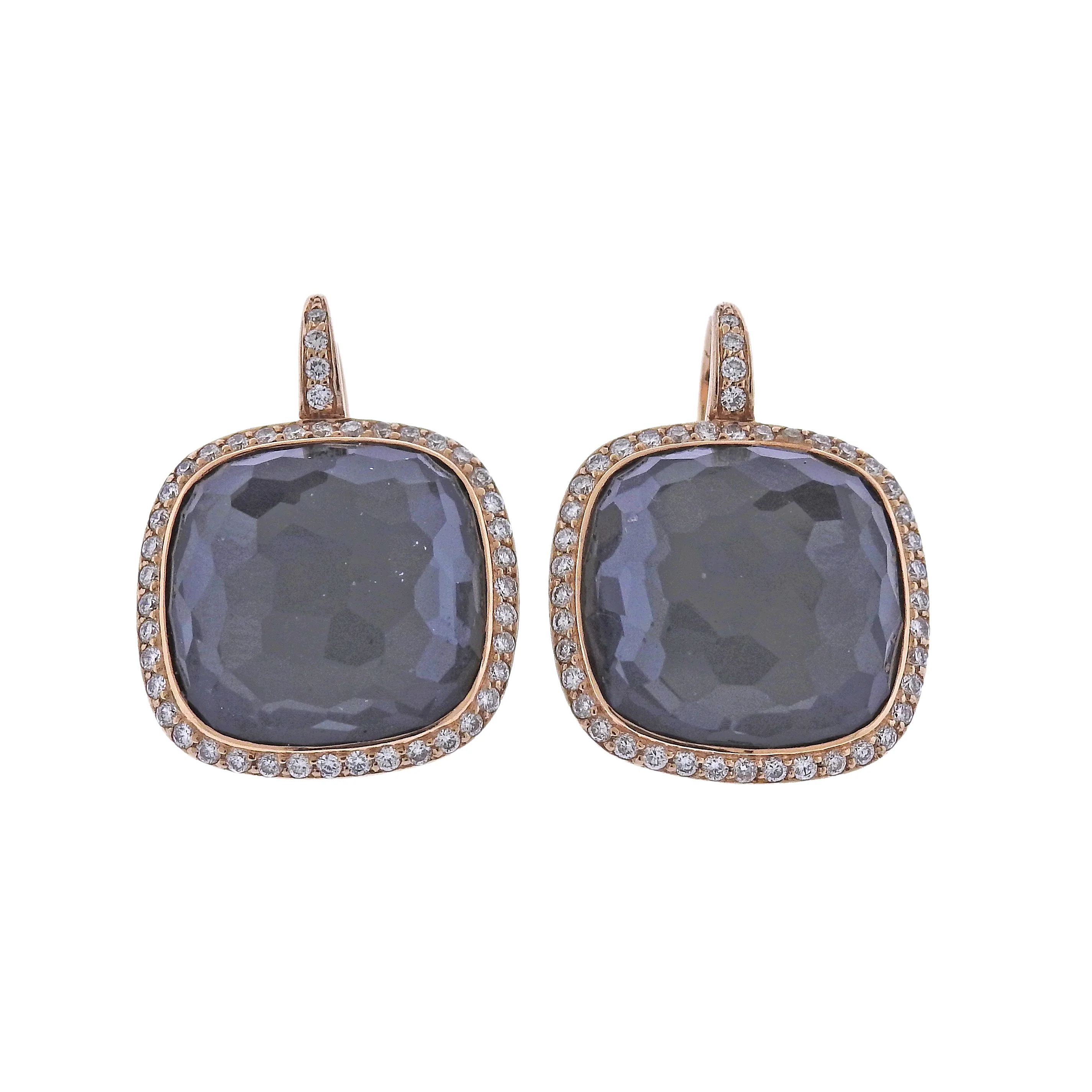Large Modern Hematite Quartz Diamond 18k Gold Earrings
