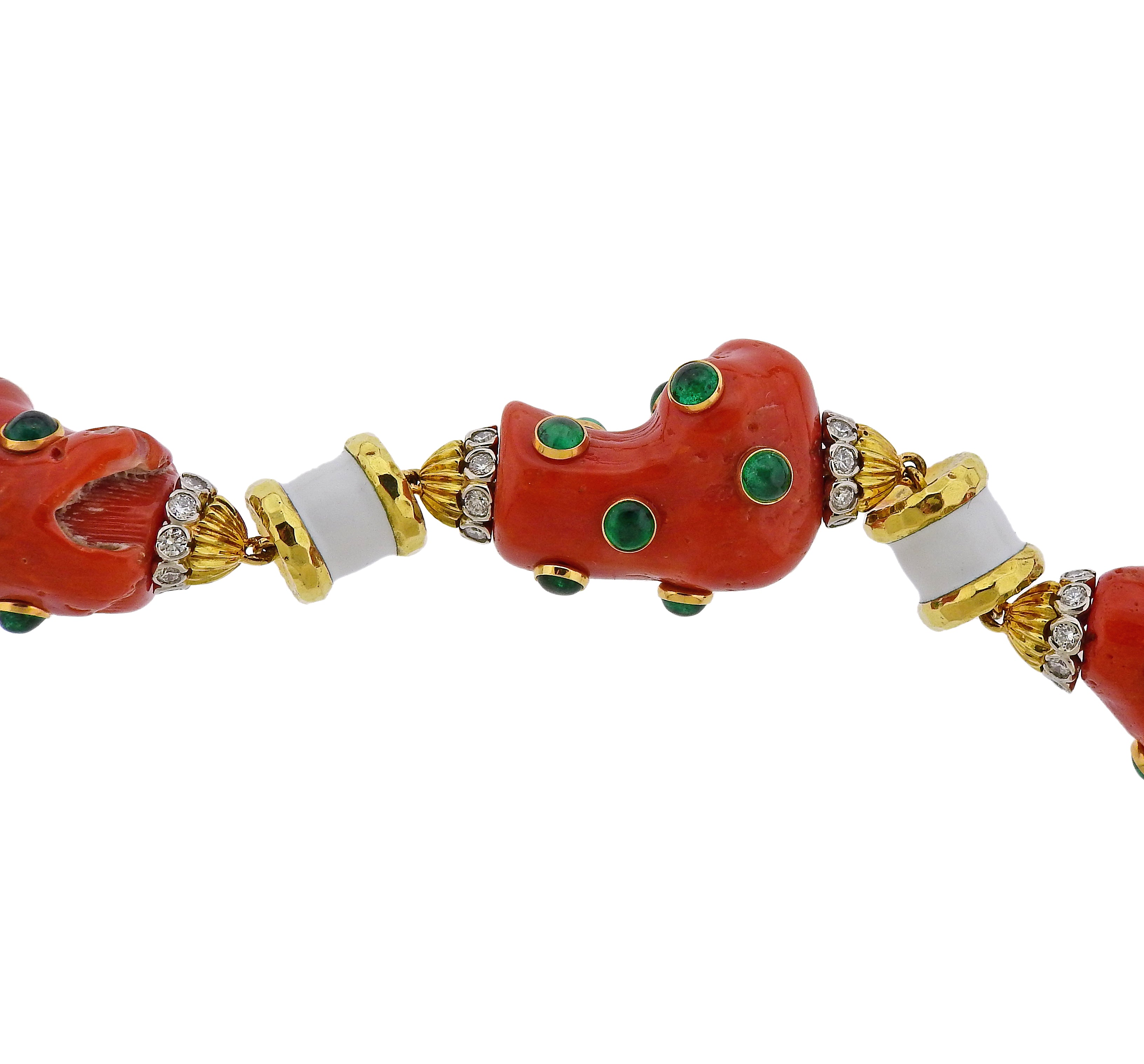 David Webb Coral Emerald Diamond Enamel Gold Platinum Necklace - Replica Luxury Handbag Store