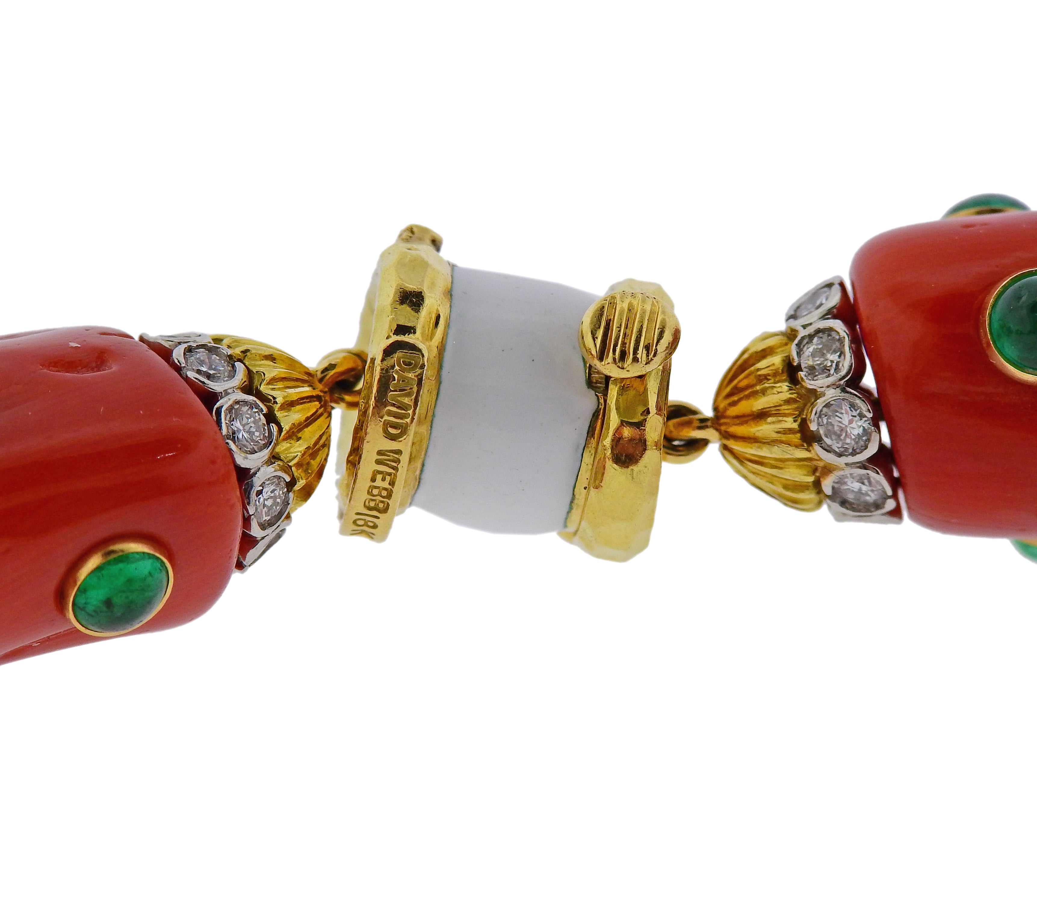 David Webb Coral Emerald Diamond Enamel Gold Platinum Necklace - Replica Luxury Handbag Store
