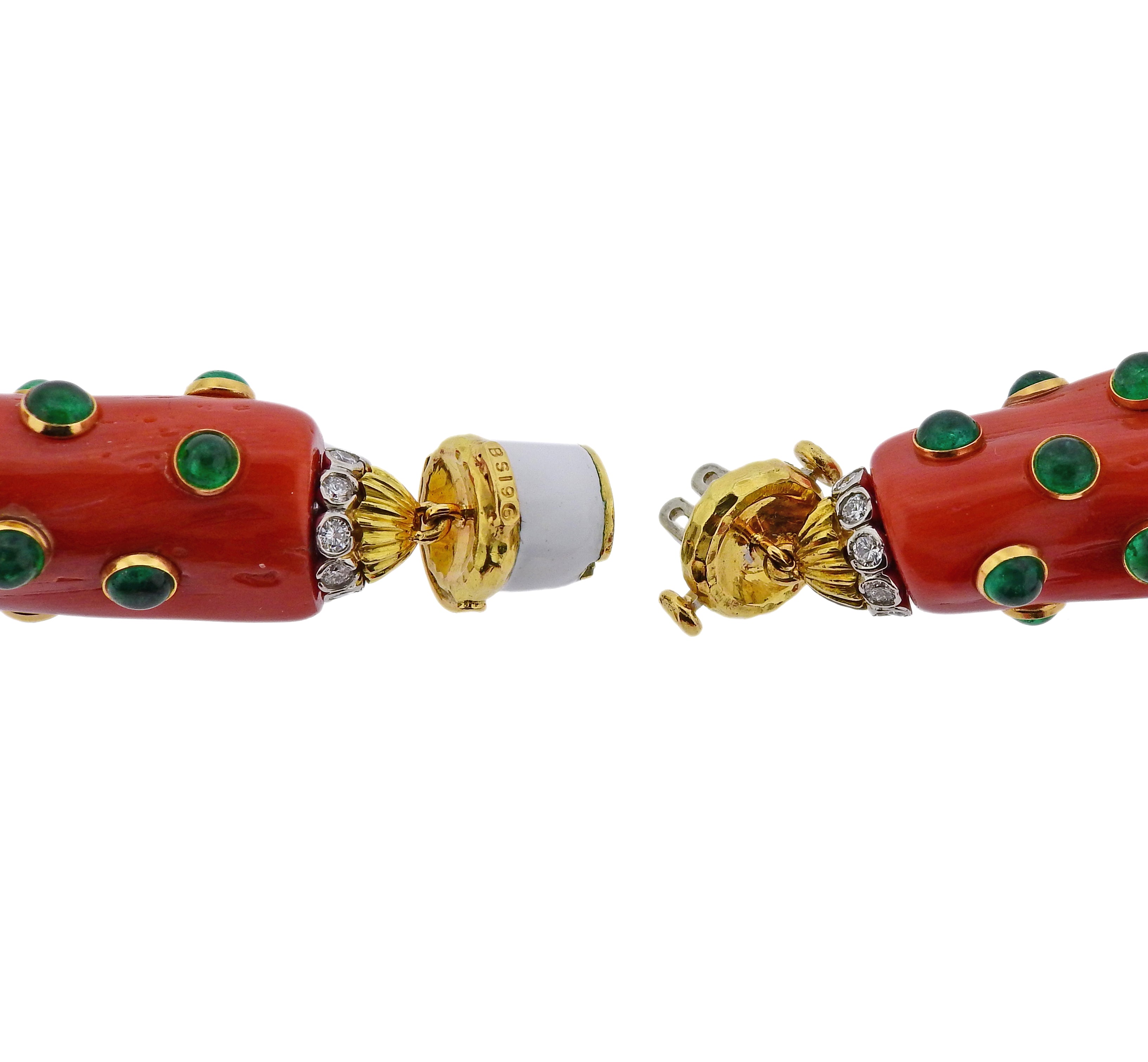 David Webb Coral Emerald Diamond Enamel Gold Platinum Necklace - Replica Luxury Handbag Store