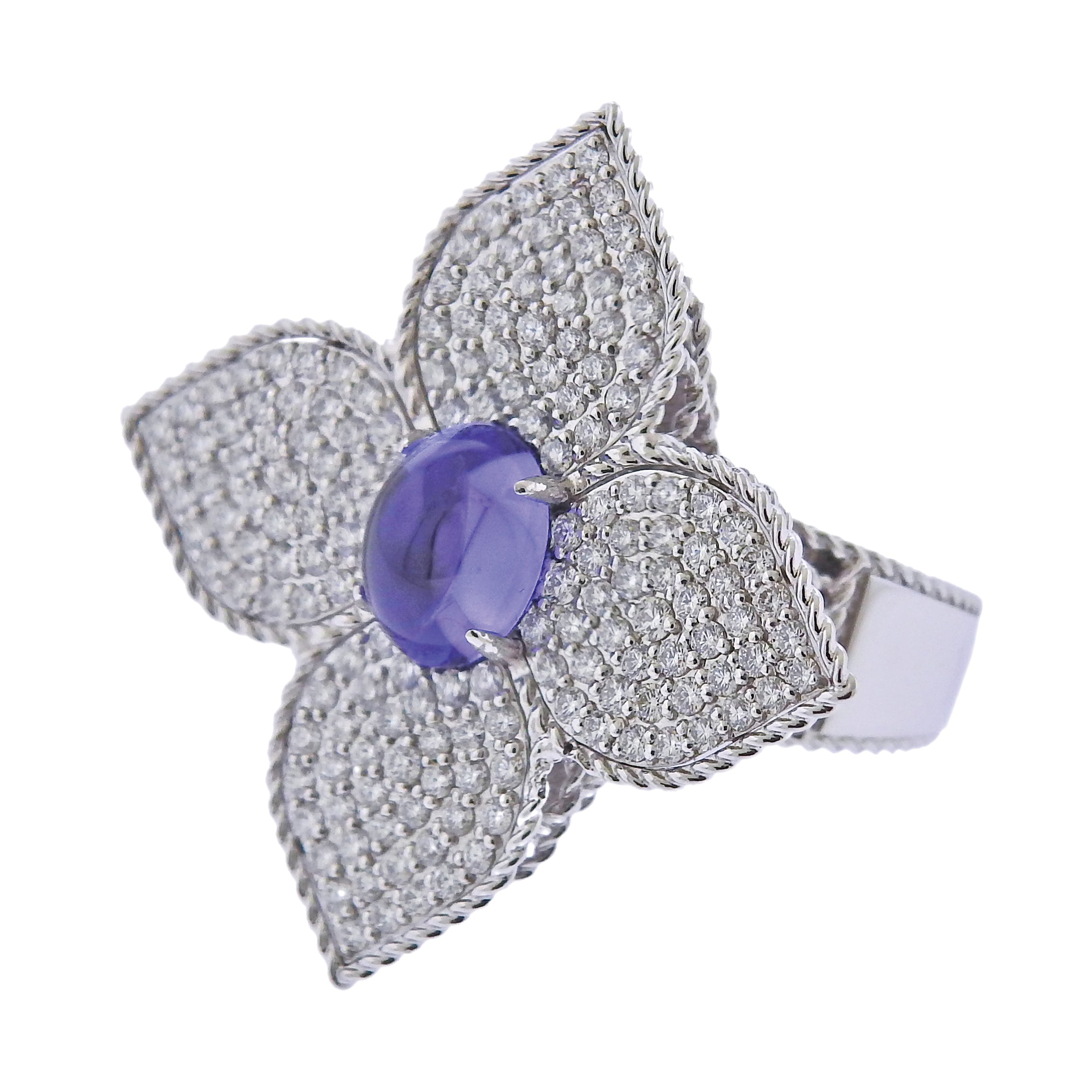 Roberto Coin Gold Princess Flower Diamond Tanzanite Cocktail Ring - Replica Luxury Handbag Store