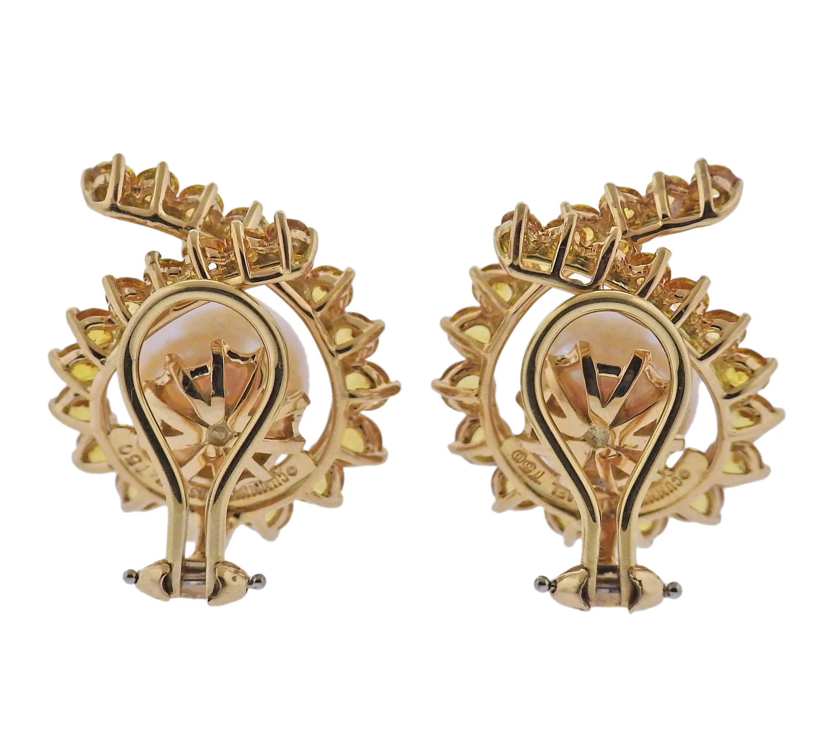 Angela Cummings Assael Gold South Sea Pearl Yellow Sapphire Cocktail Earrings