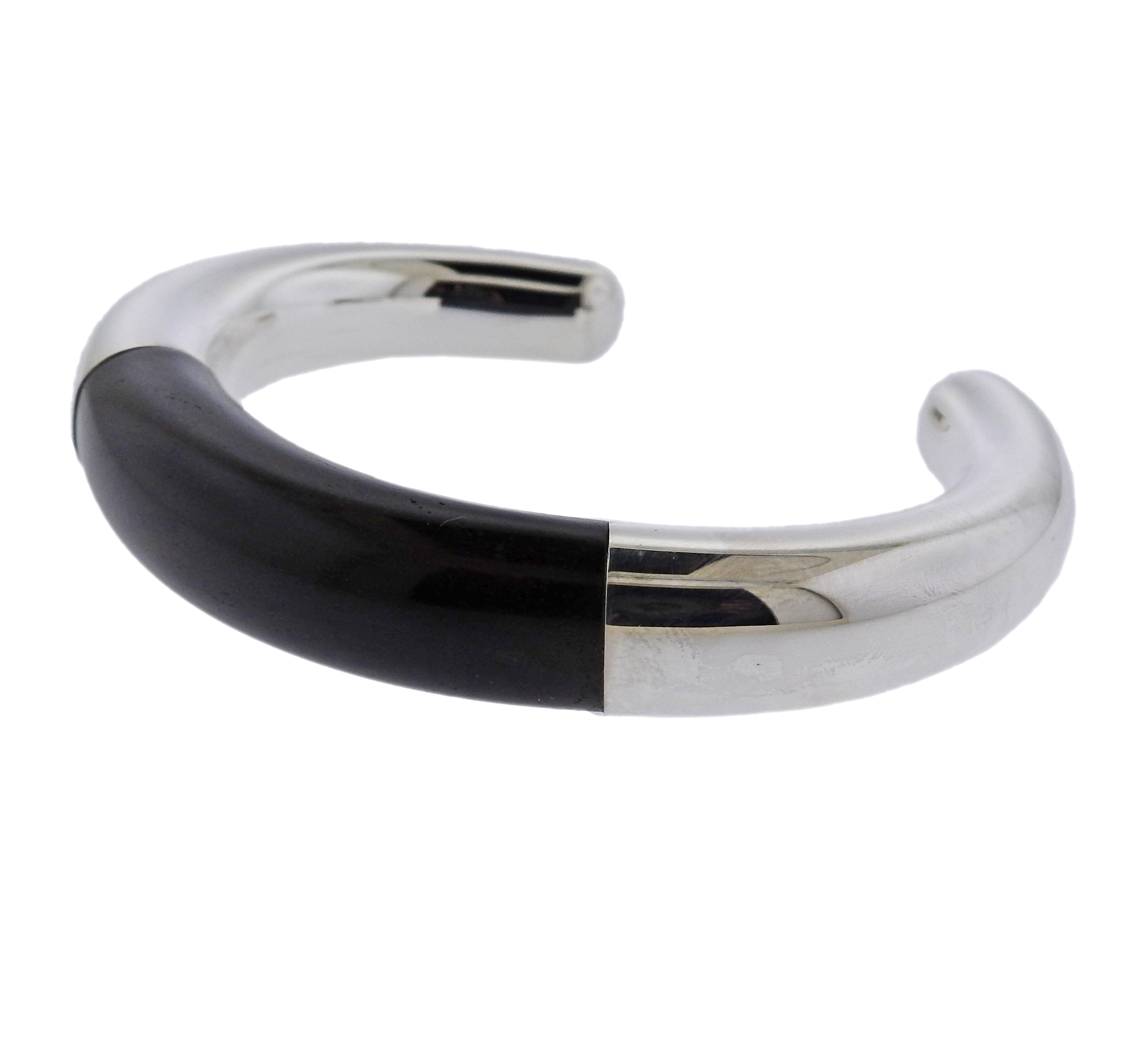 Georg Jensen Aura Sterling Silver Ebony Cuff Bracelet - Replica Luxury Handbag Store