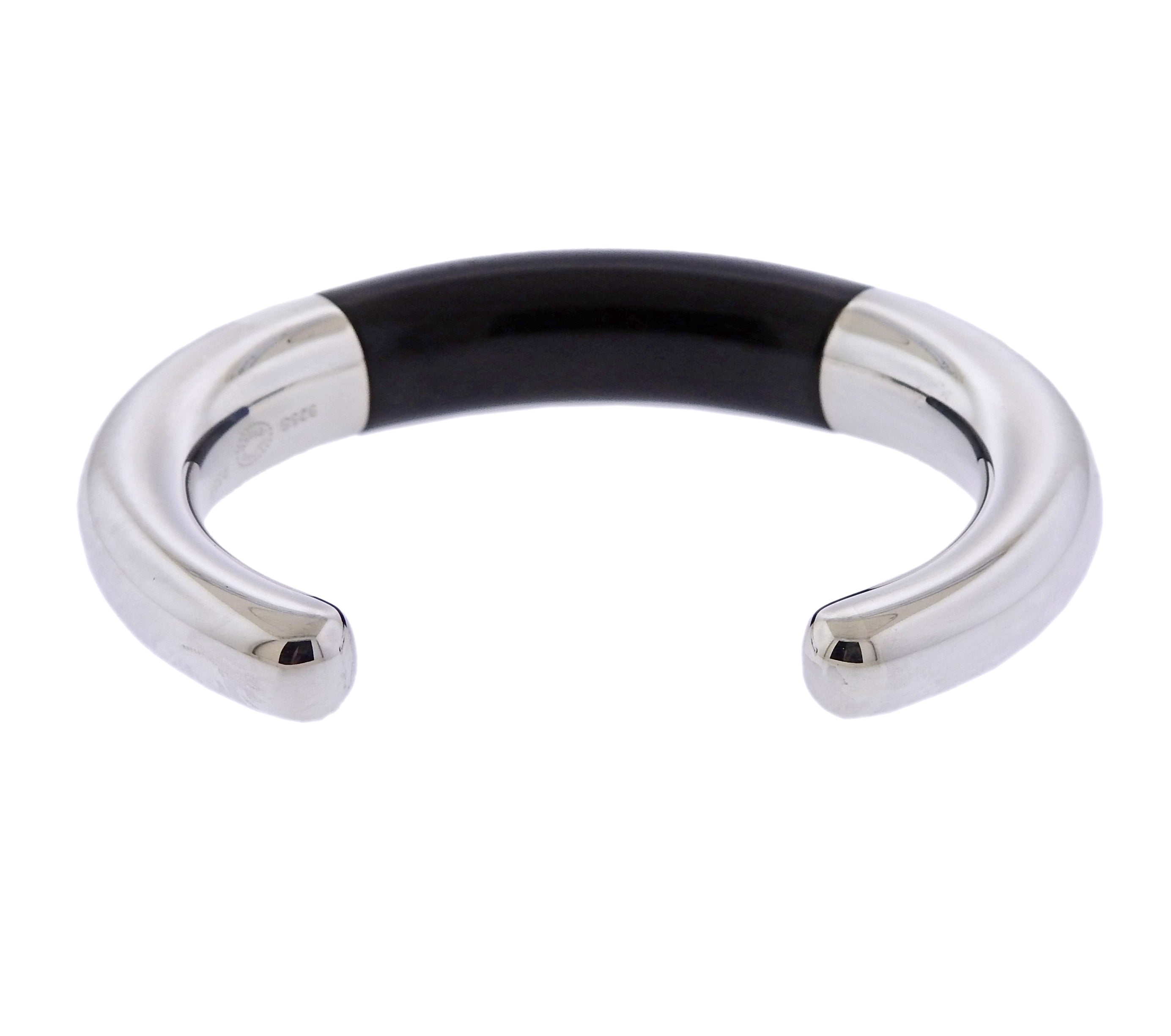 Georg Jensen Aura Sterling Silver Ebony Cuff Bracelet - Replica Luxury Handbag Store
