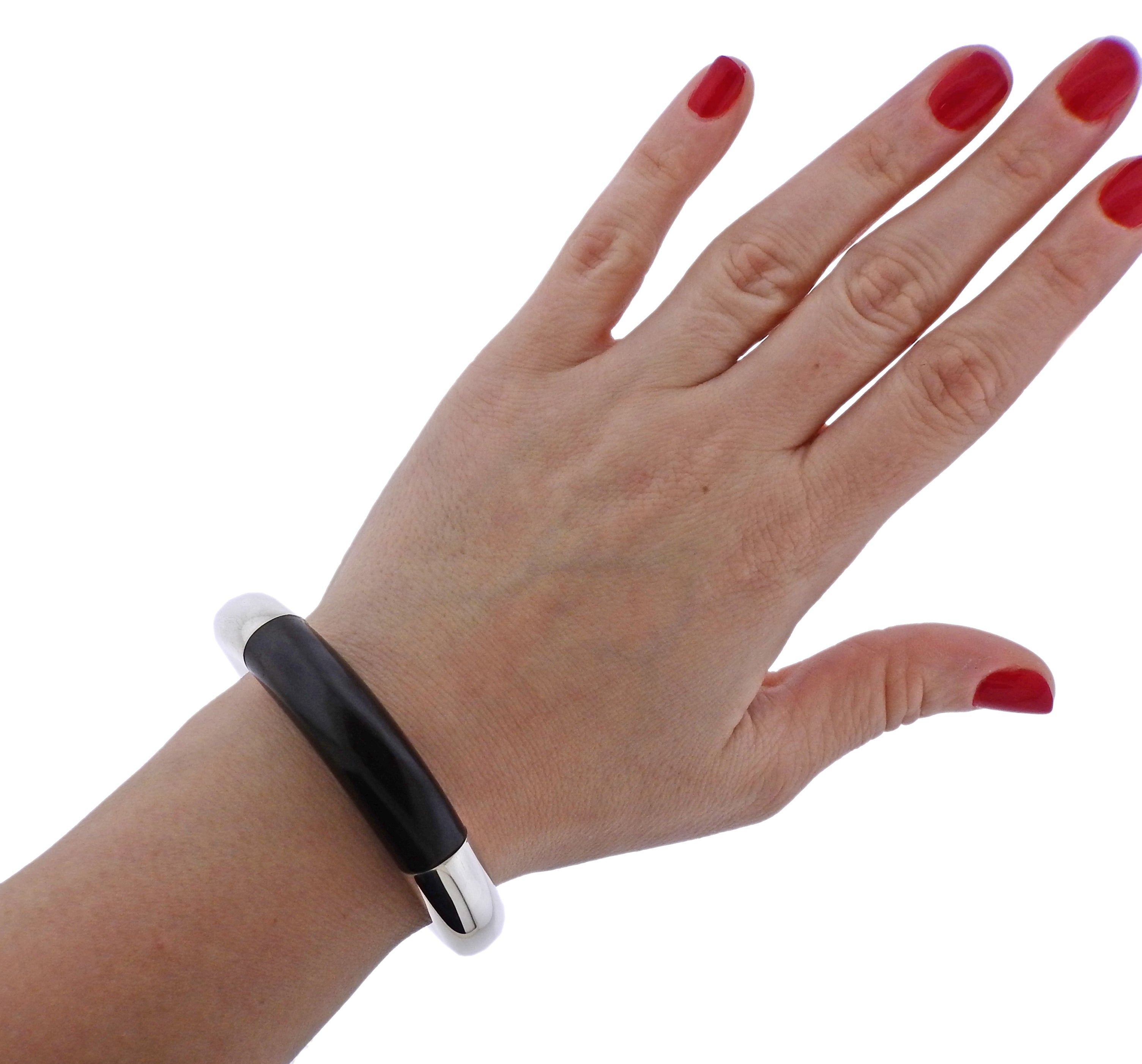 Georg Jensen Aura Sterling Silver Ebony Cuff Bracelet - Replica Luxury Handbag Store
