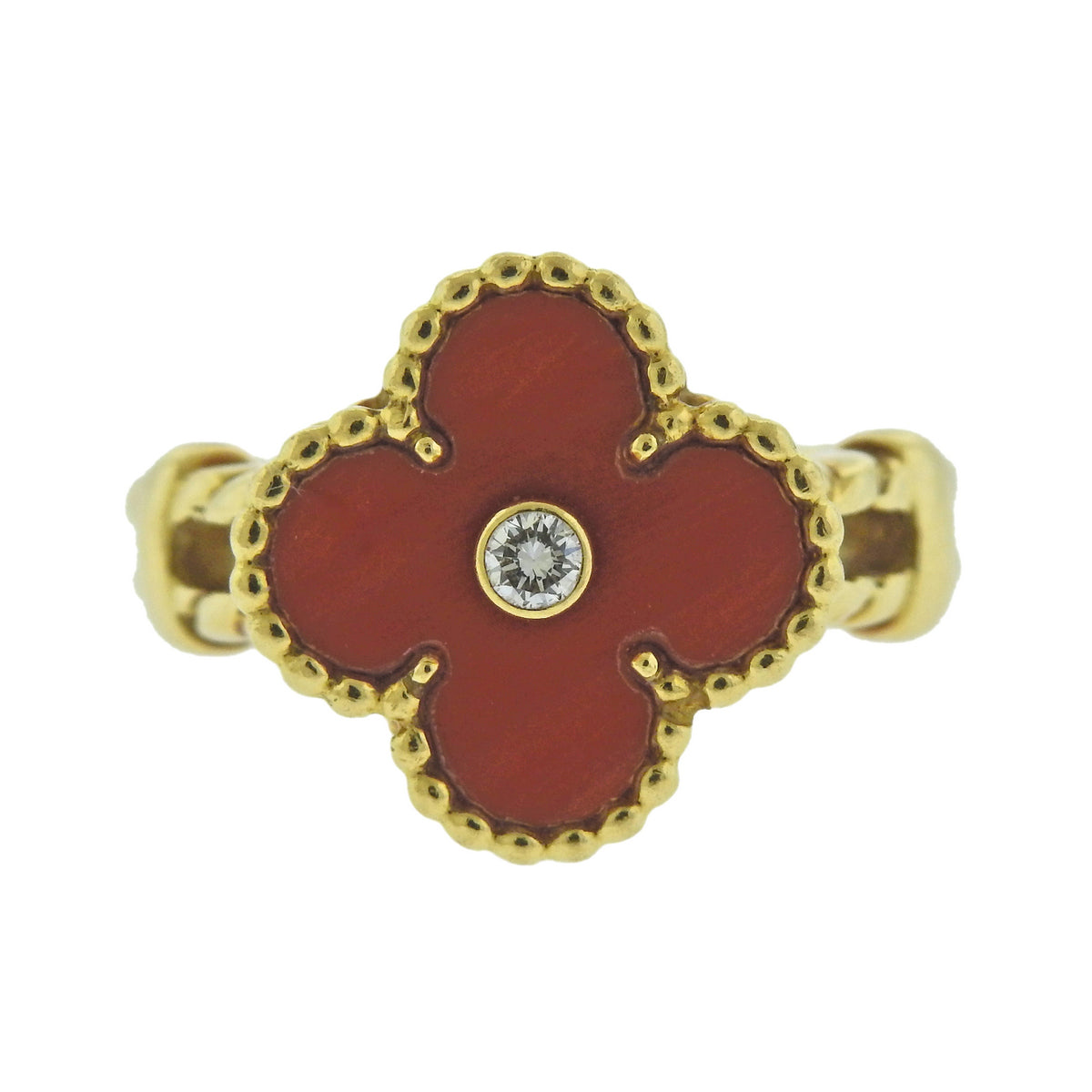 Van Cleef  Arpels Vintage Alhambra Coral Diamond Ring - Replica Luxury Handbag Store