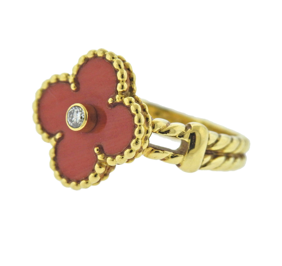 Van Cleef  Arpels Vintage Alhambra Coral Diamond Ring - Replica Luxury Handbag Store