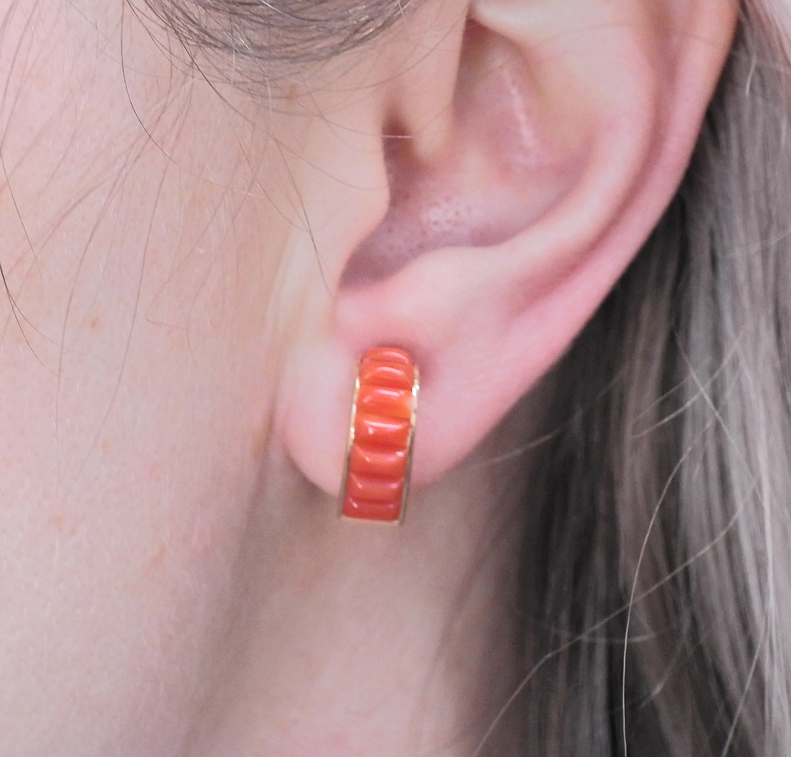 Seaman Schepps Giro Reversible Ceramic Coral Gold Doorknocker Earrings