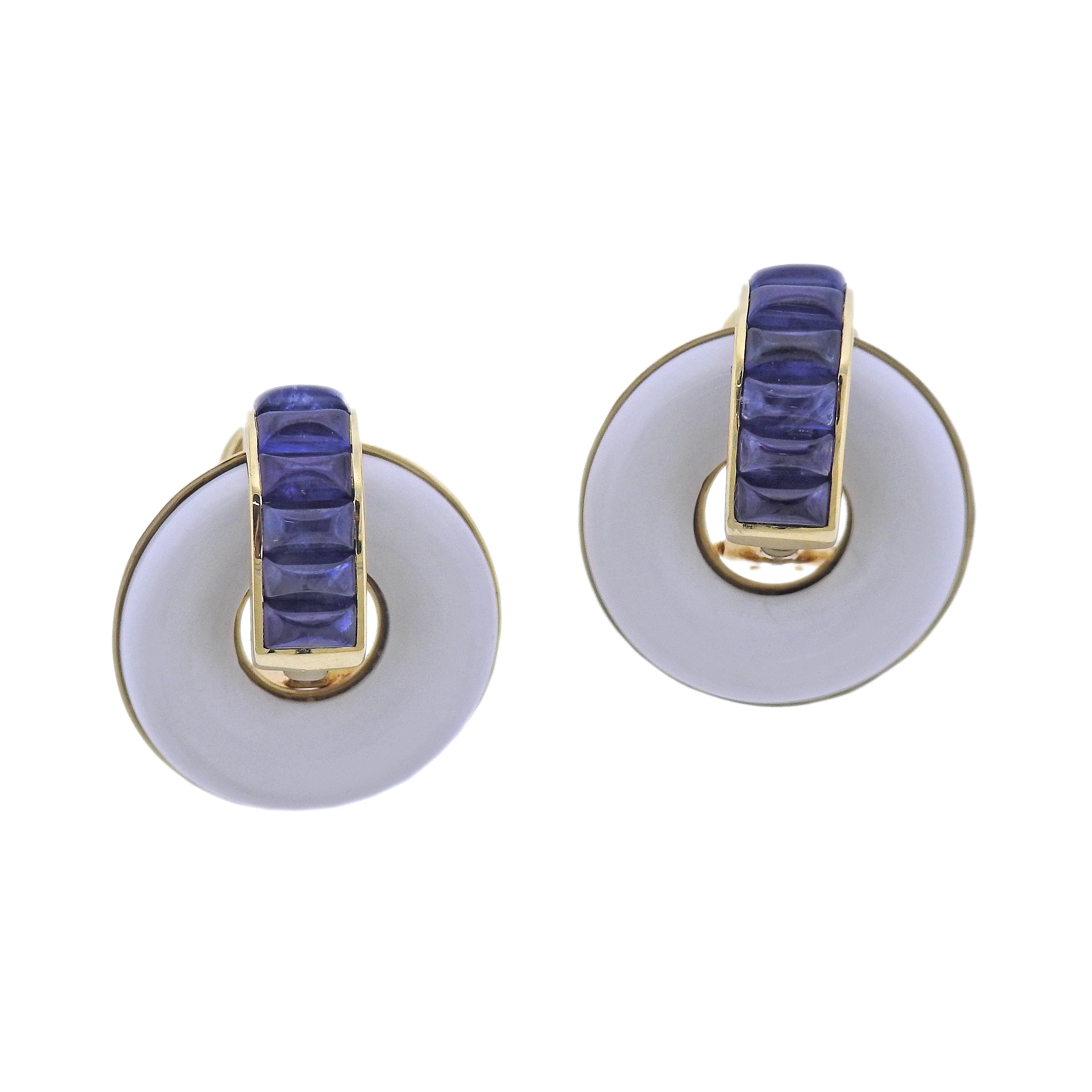 Seaman Schepps Giro Reversible Ceramic Sapphire Gold Doorknocker Earrings