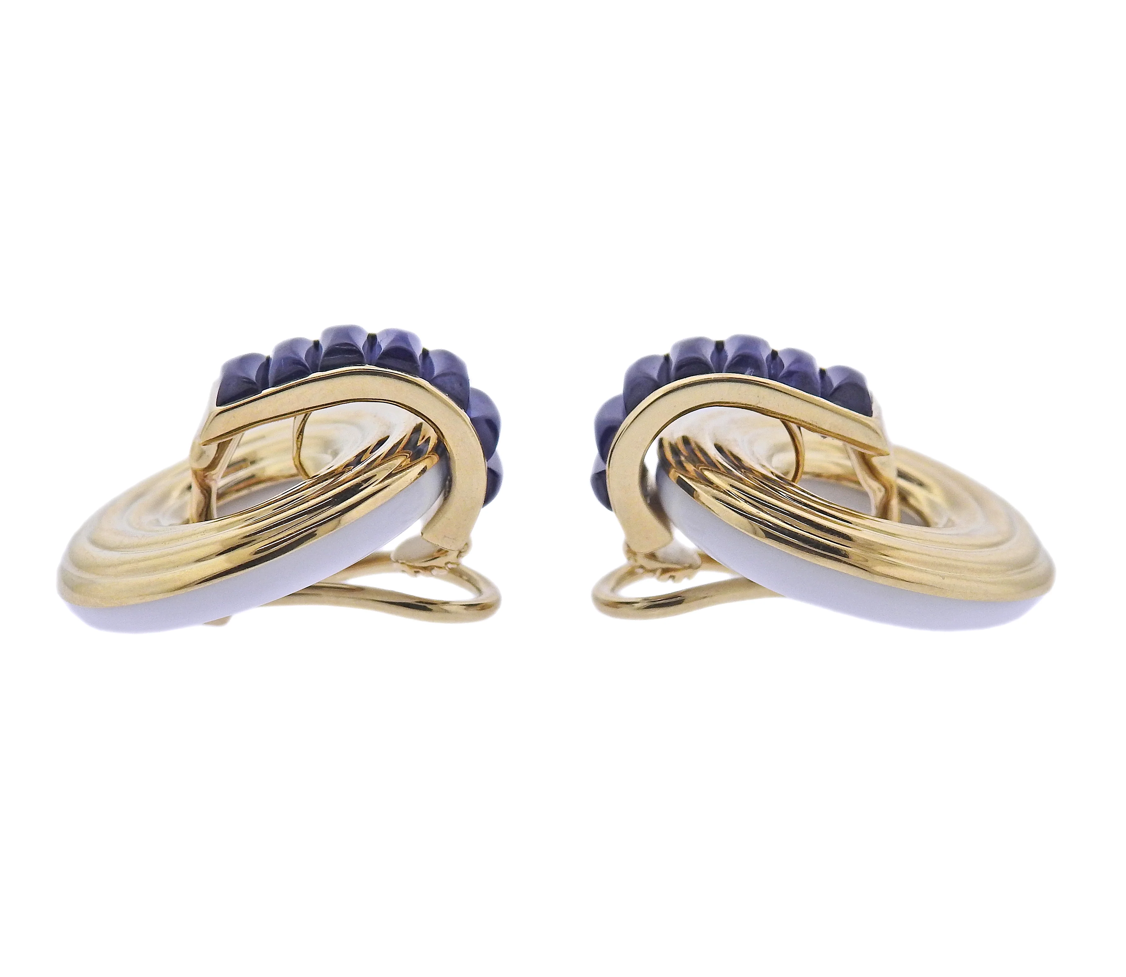 Seaman Schepps Giro Reversible Ceramic Sapphire Gold Doorknocker Earrings