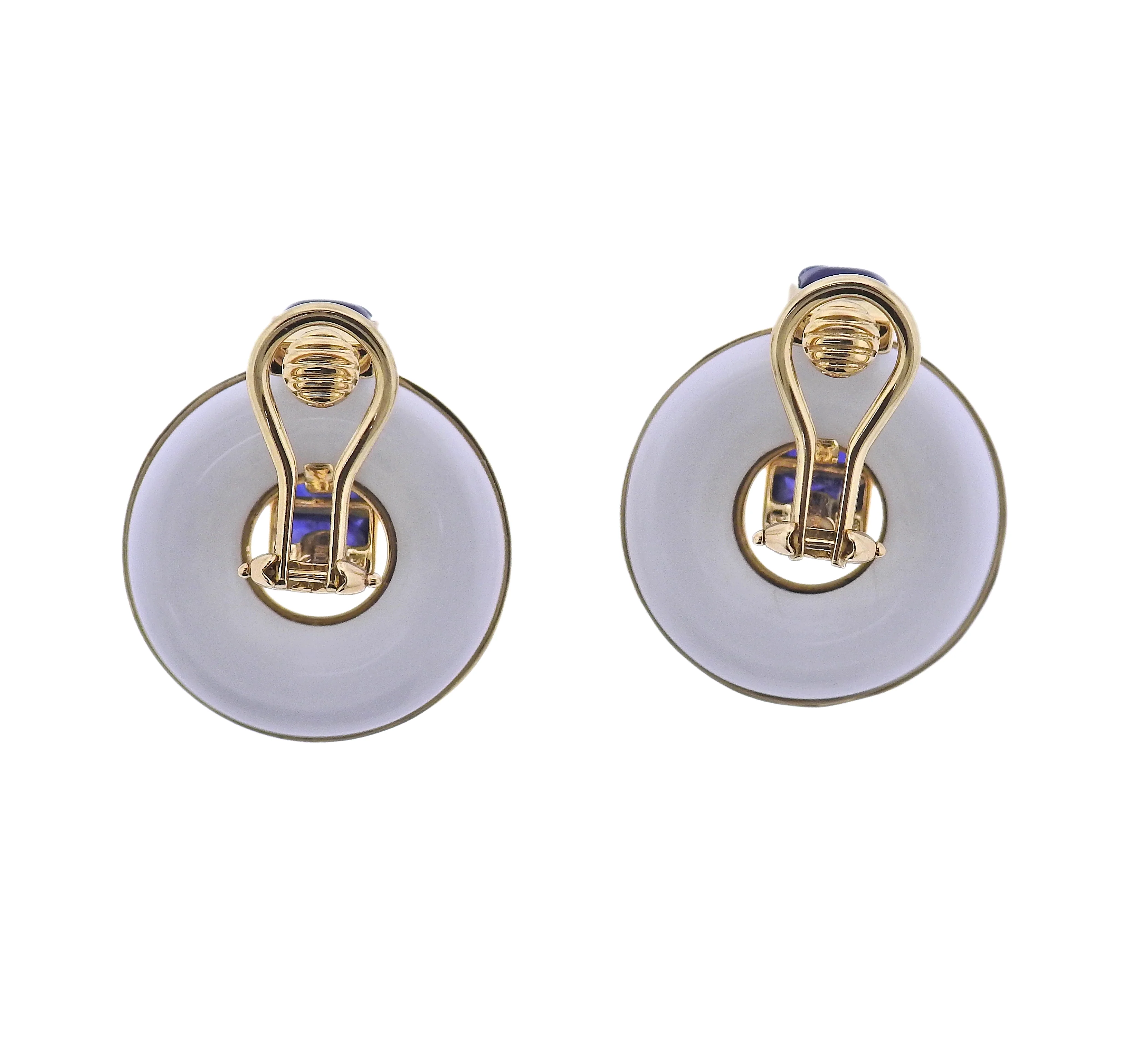 Seaman Schepps Giro Reversible Ceramic Sapphire Gold Doorknocker Earrings