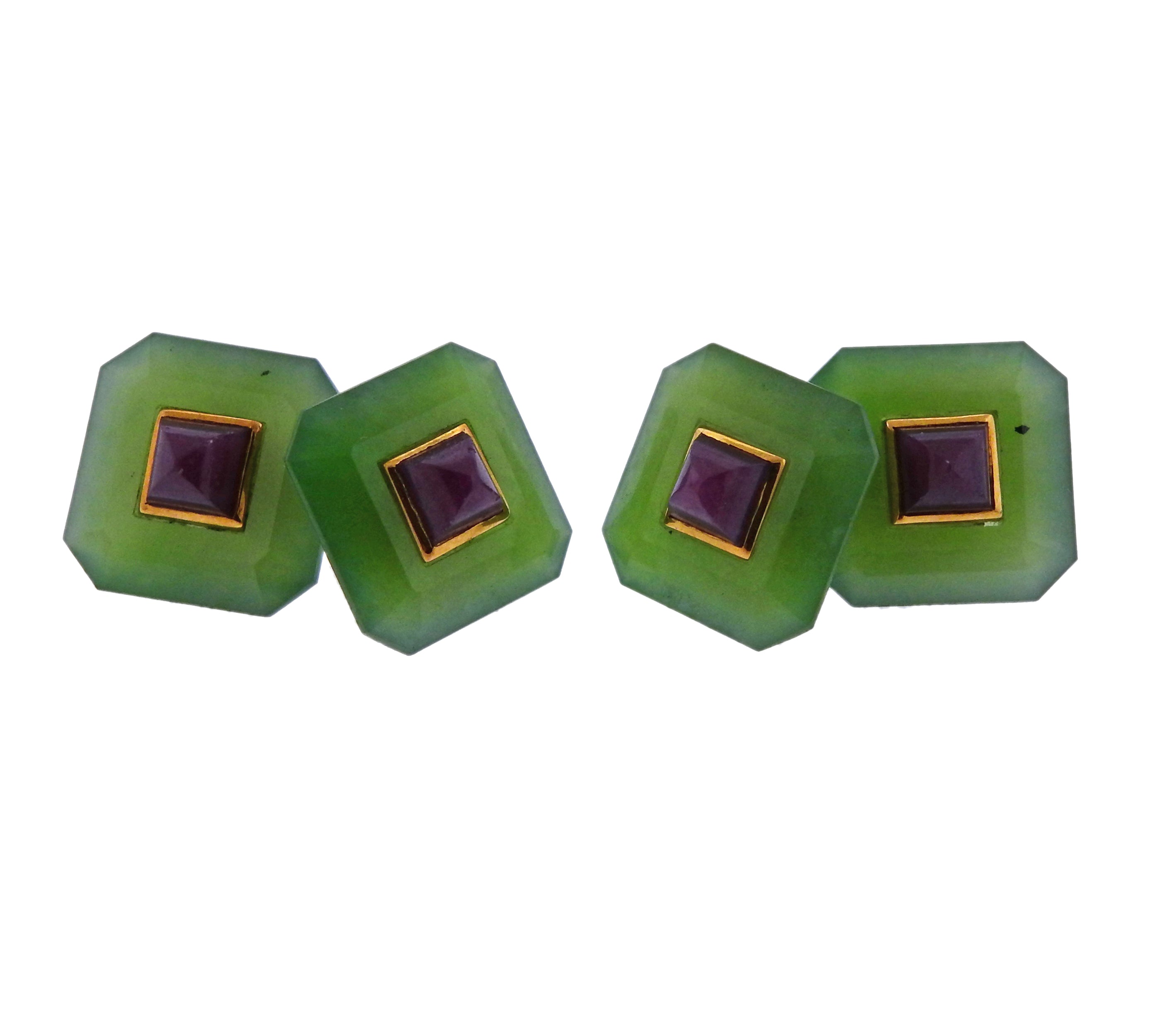Trianon Nephrite Ruby Gold Cufflinks Stud Set - Replica Luxury Handbag Store
