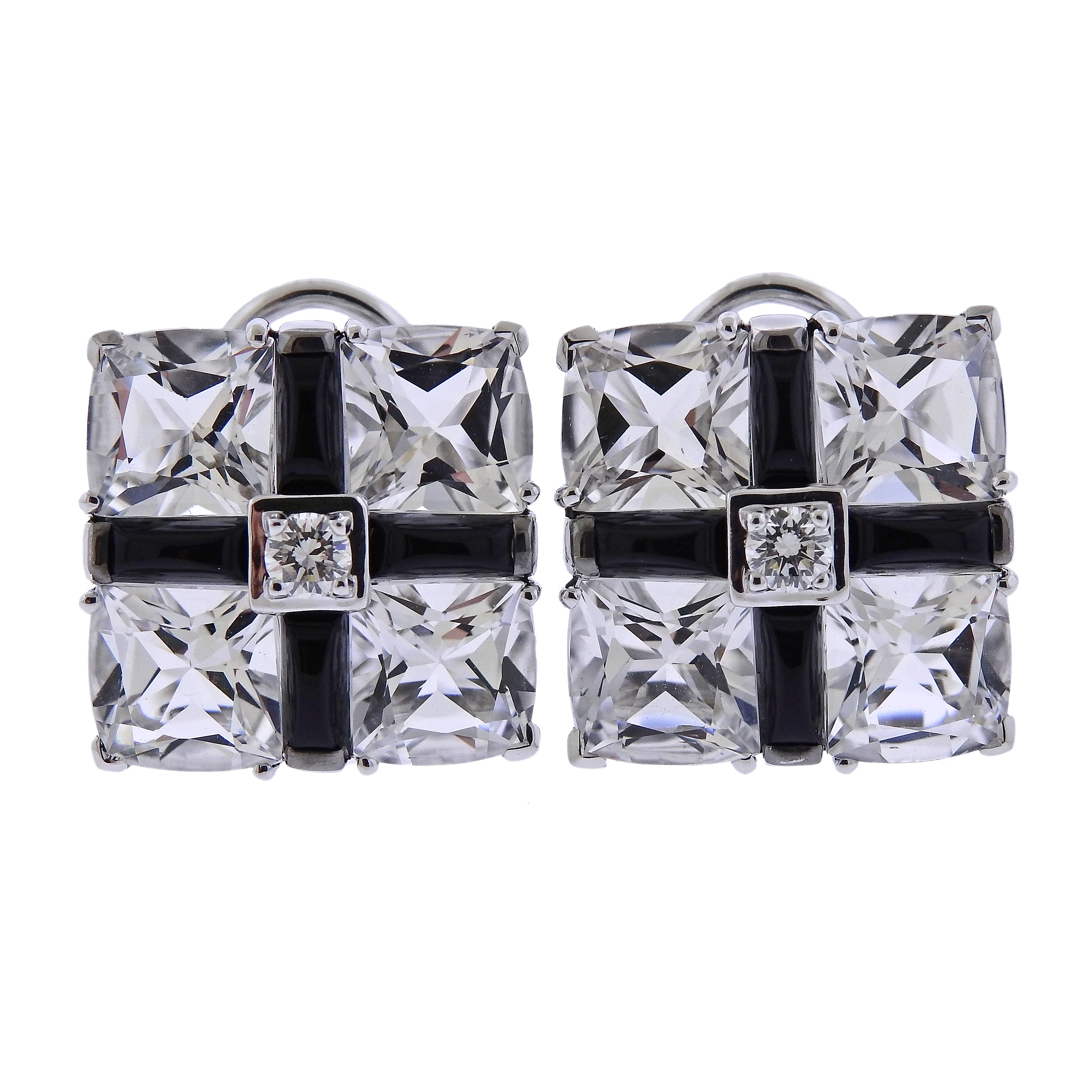 Seaman Schepps Diamond Crystal Onyx Gold Quad Earrings - Replica Luxury Handbag Store
