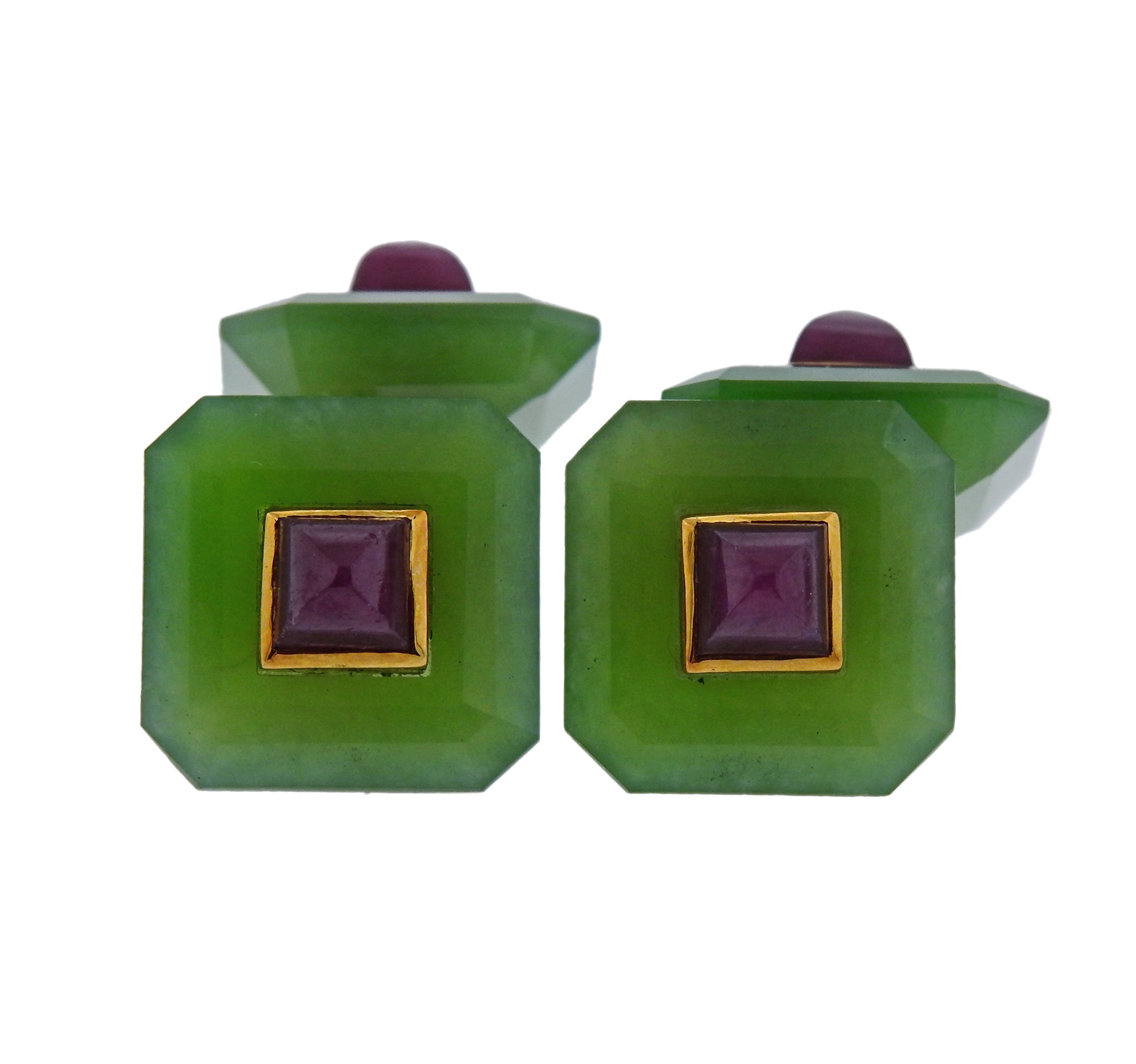 Trianon Nephrite Ruby Gold Cufflinks Stud Set - Replica Luxury Handbag Store
