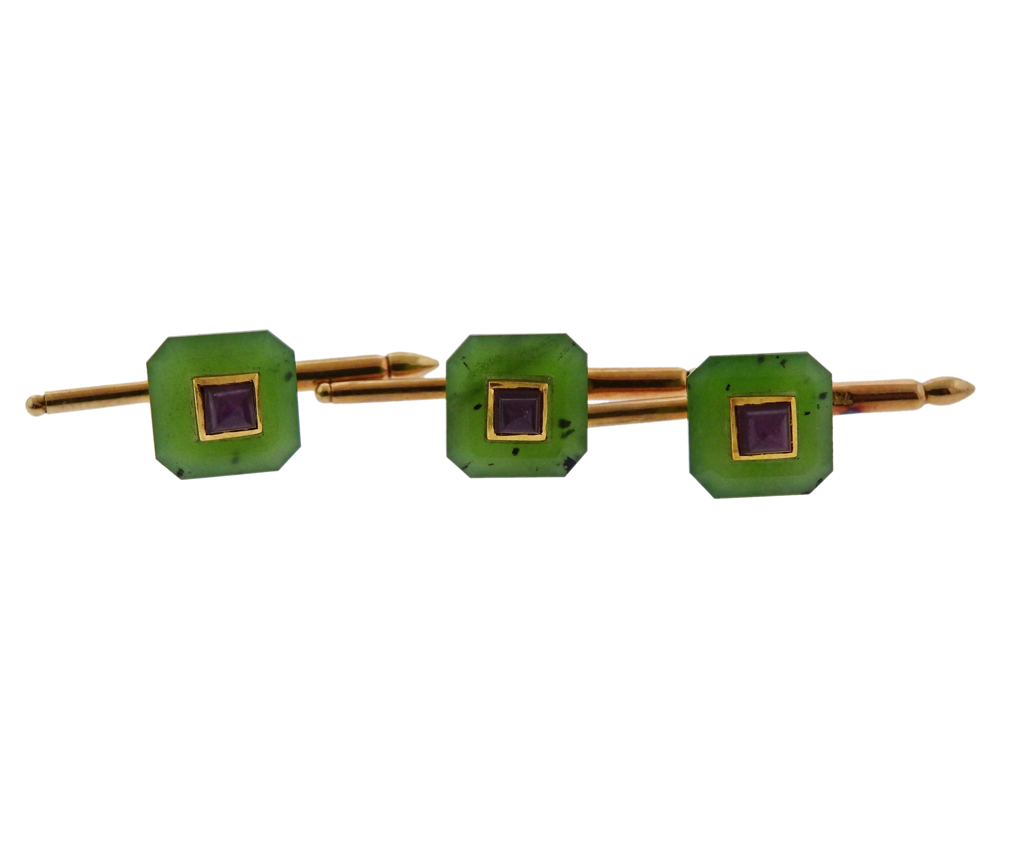 Trianon Nephrite Ruby Gold Cufflinks Stud Set - Replica Luxury Handbag Store