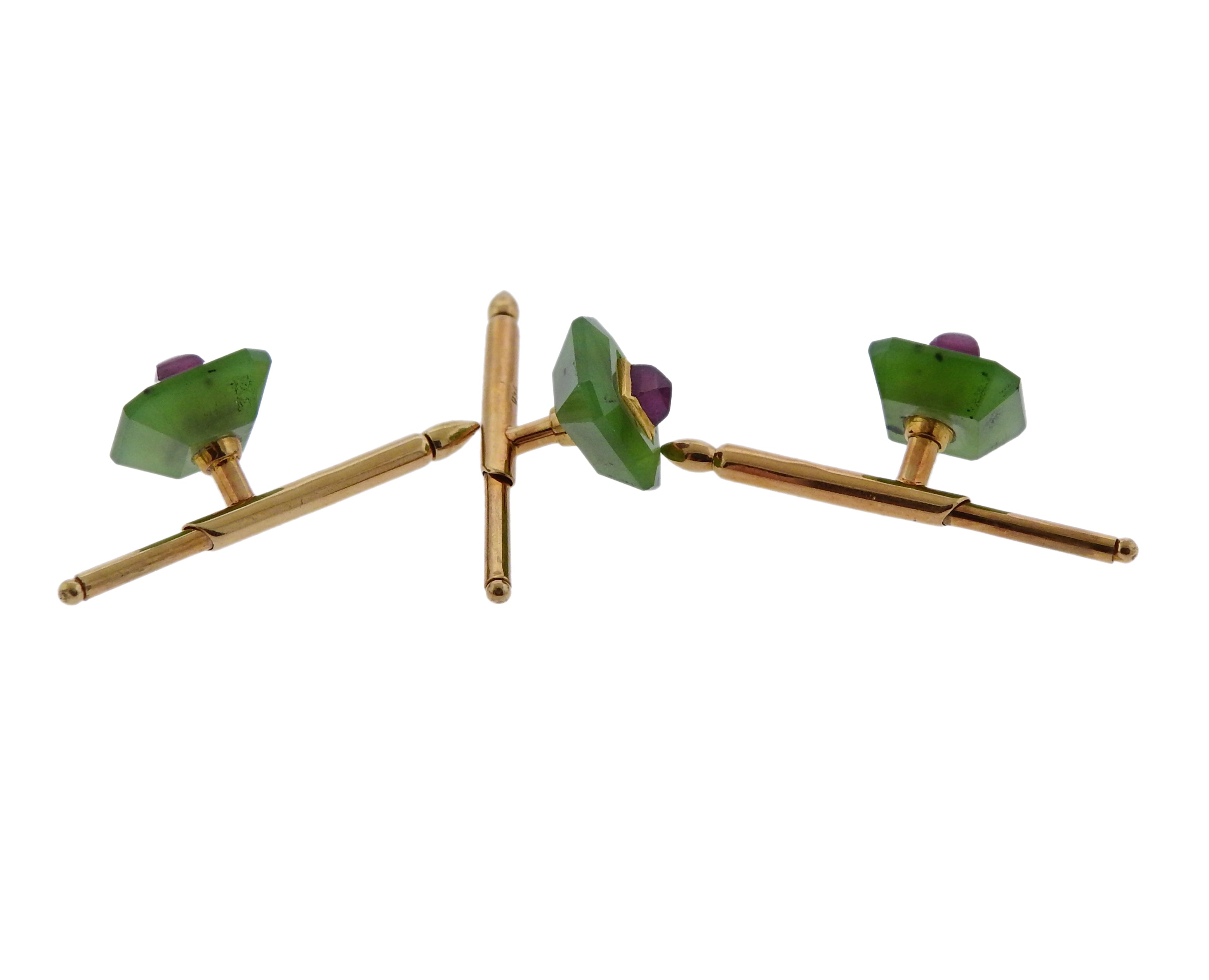 Trianon Nephrite Ruby Gold Cufflinks Stud Set - Replica Luxury Handbag Store