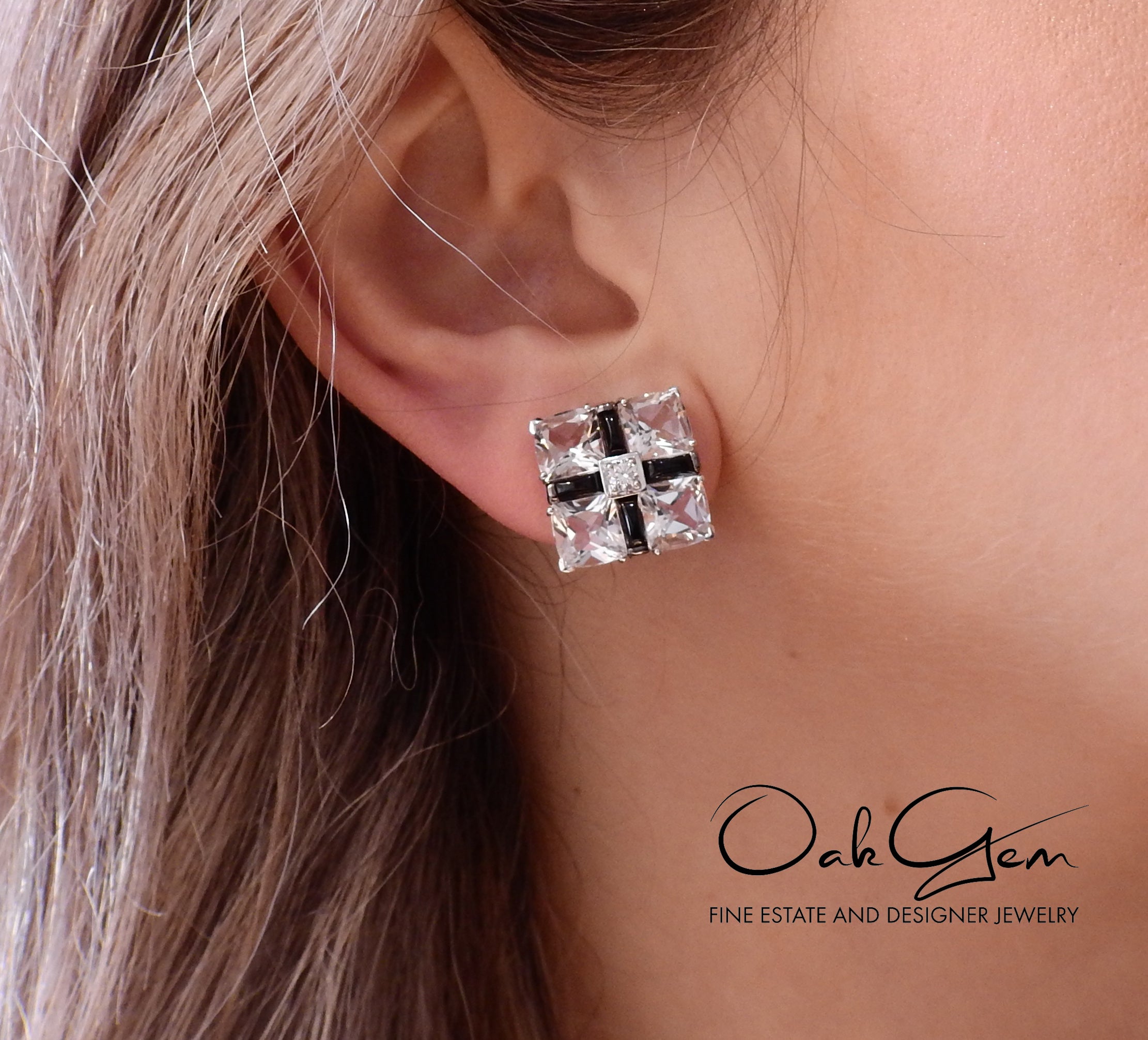 Seaman Schepps Diamond Crystal Onyx Gold Quad Earrings - Replica Luxury Handbag Store
