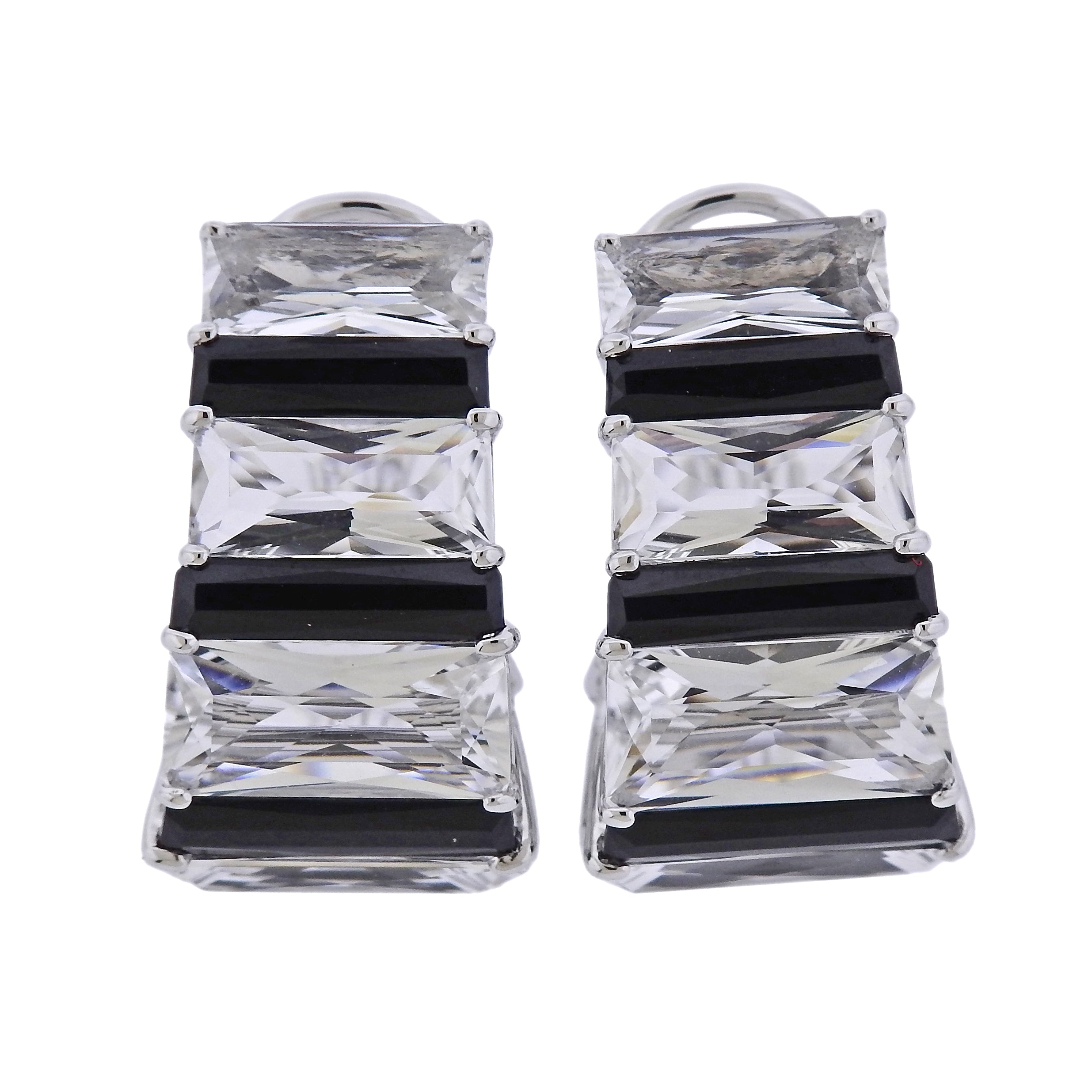 Seaman Schepps Crystal Onyx Gold Baguette Hoop Earrings - Replica Luxury Handbag Store