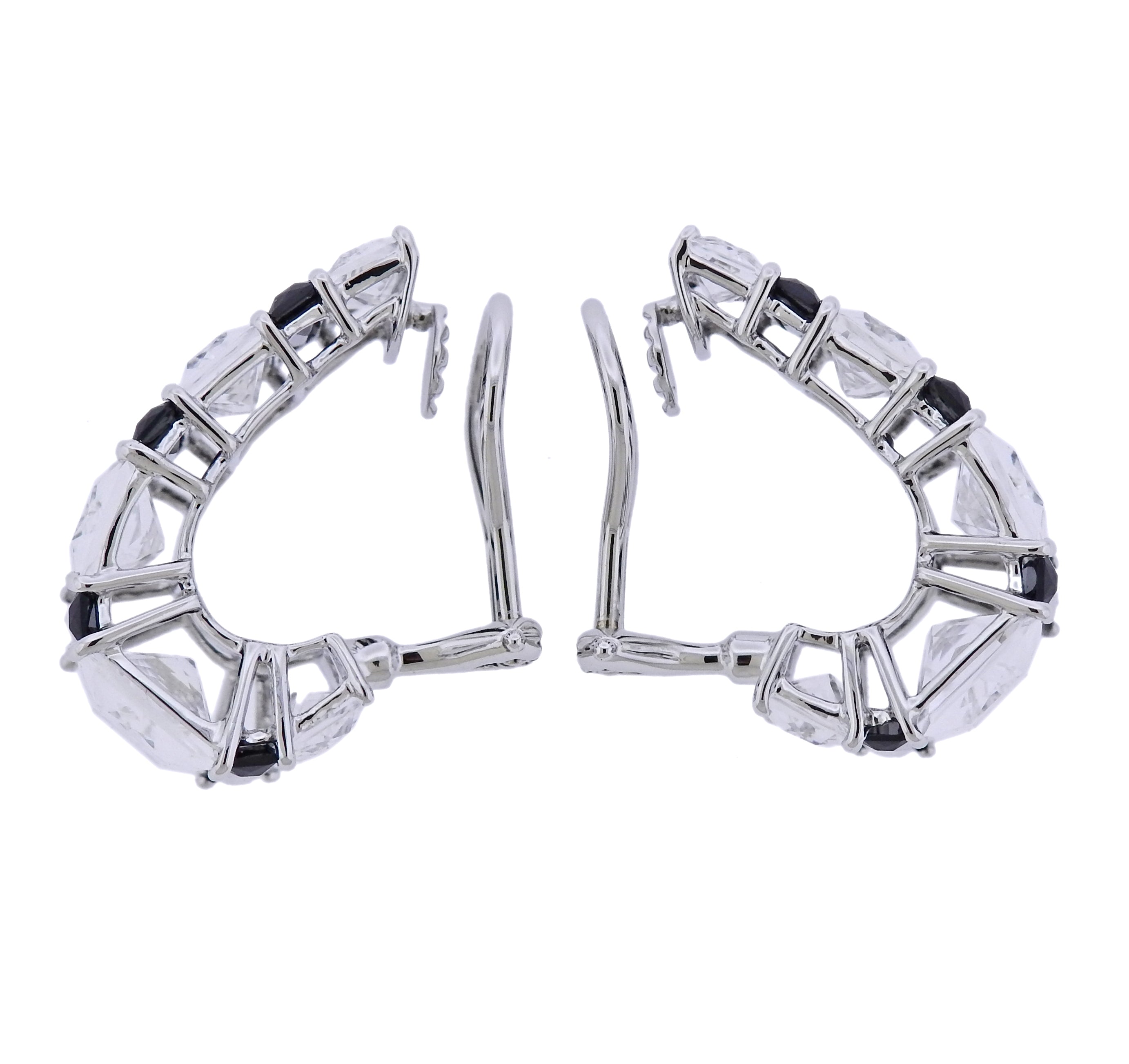 Seaman Schepps Crystal Onyx Gold Baguette Hoop Earrings - Replica Luxury Handbag Store