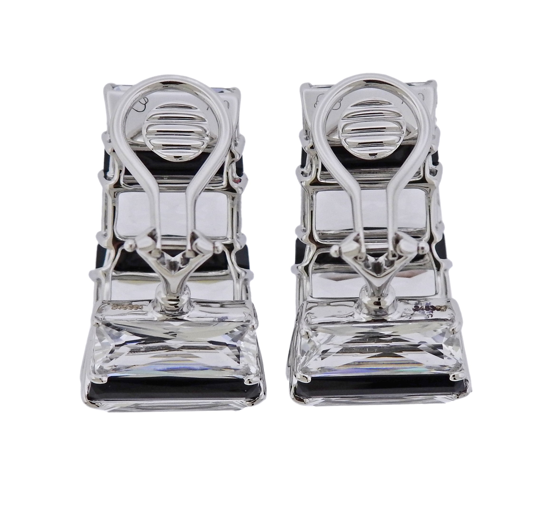 Seaman Schepps Crystal Onyx Gold Baguette Hoop Earrings - Replica Luxury Handbag Store
