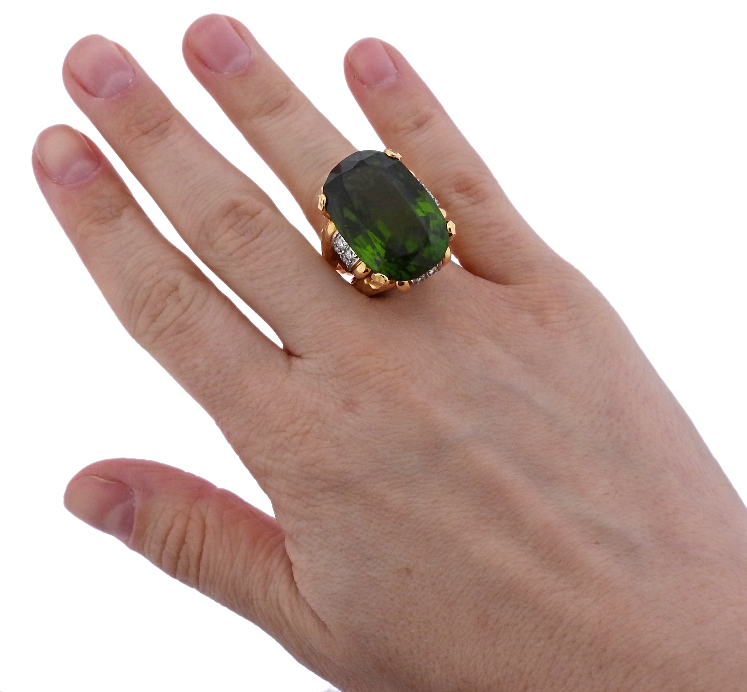 David Webb Shelter Island Peridot Diamond Gold Platinum Ring - Replica Luxury Handbag Store
