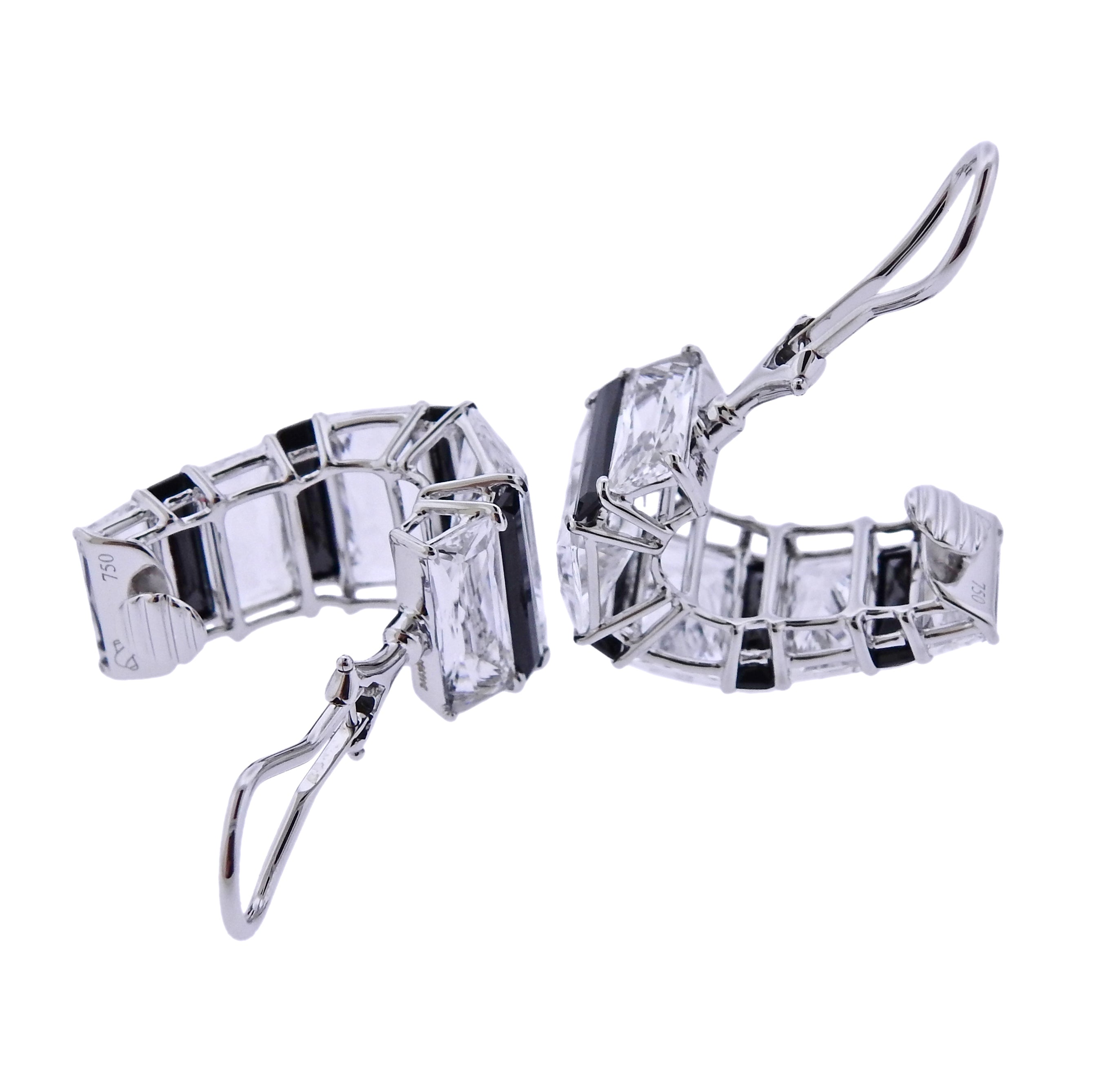 Seaman Schepps Crystal Onyx Gold Baguette Hoop Earrings - Replica Luxury Handbag Store
