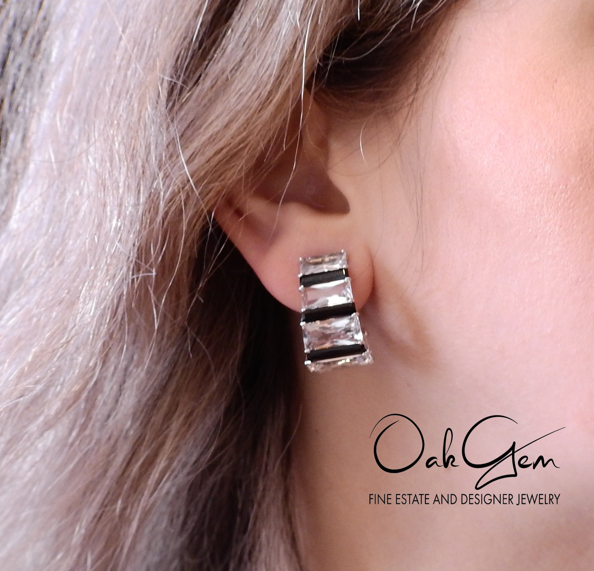 Seaman Schepps Crystal Onyx Gold Baguette Hoop Earrings - Replica Luxury Handbag Store
