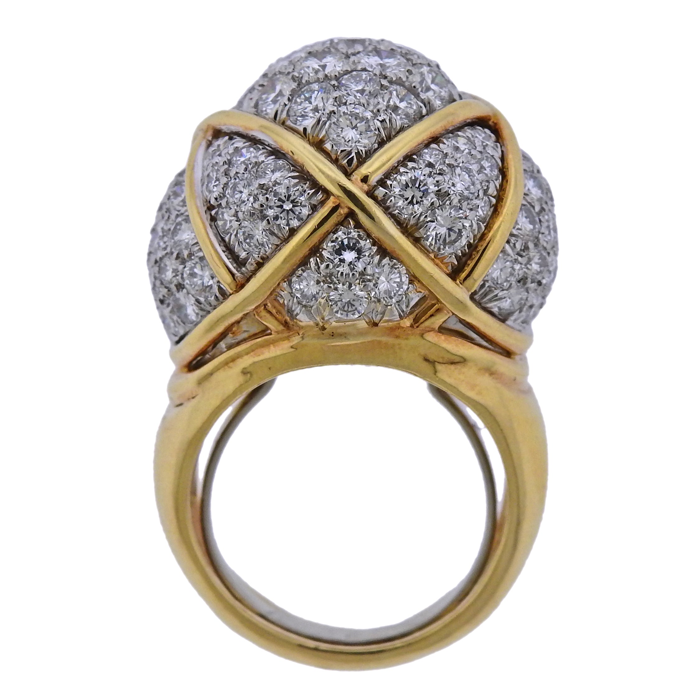 David Webb Diamond Gold Platinum Dome Ring - Replica Luxury Handbag Store
