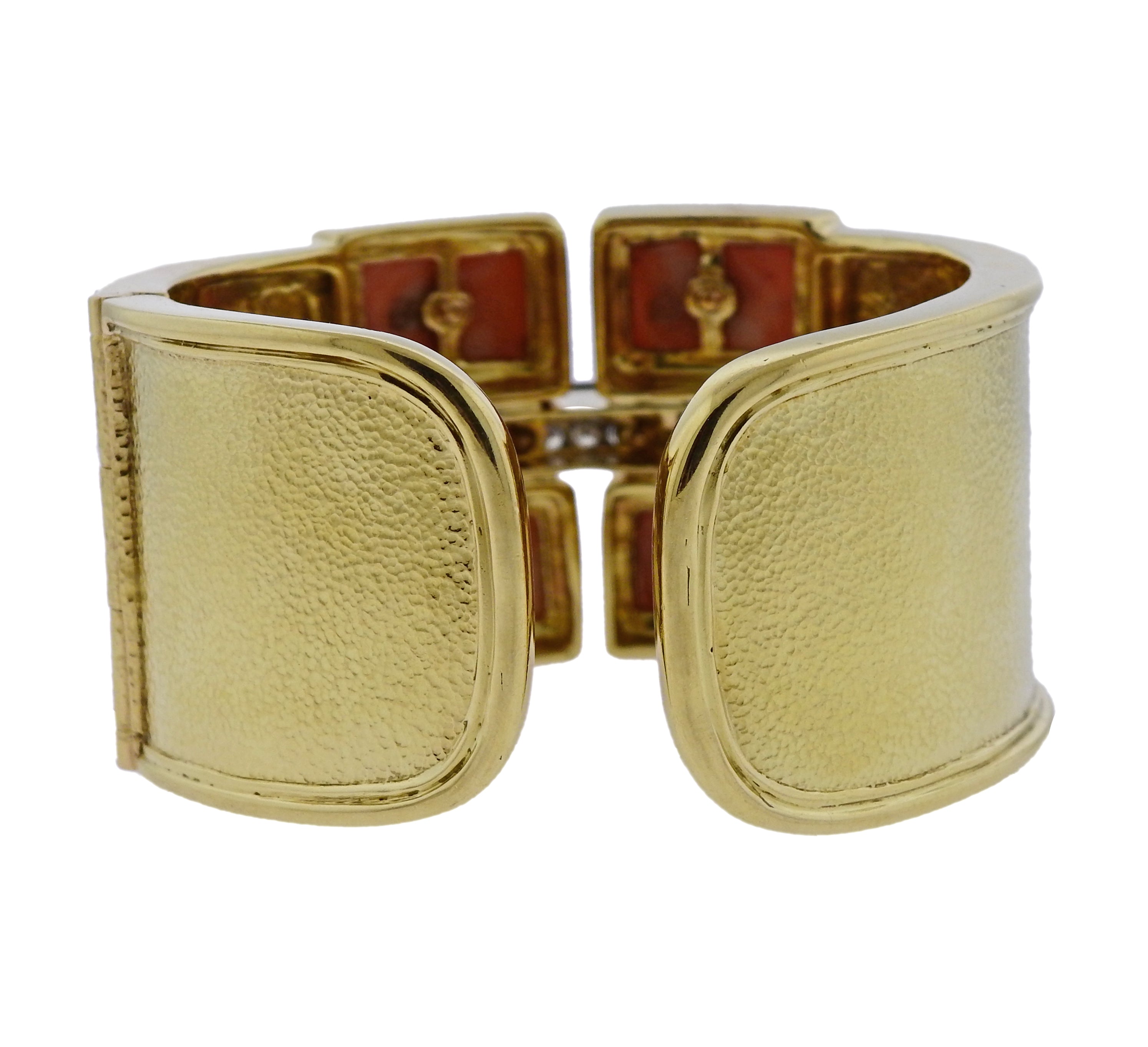 David Webb Bastille Diamond Gold Platinum Coral Cuff Bracelet - Replica Luxury Handbag Store
