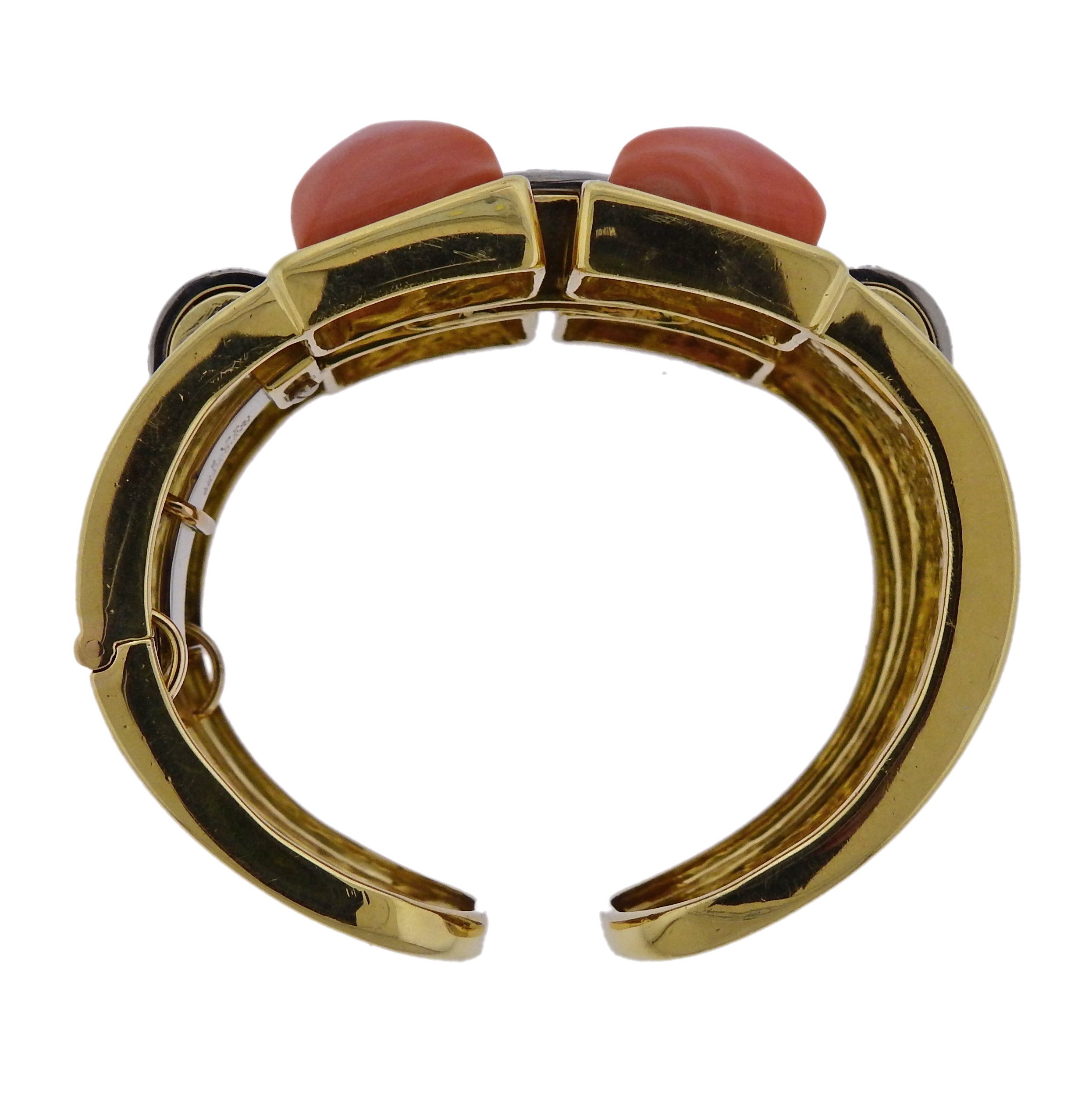 David Webb Bastille Diamond Gold Platinum Coral Cuff Bracelet - Replica Luxury Handbag Store