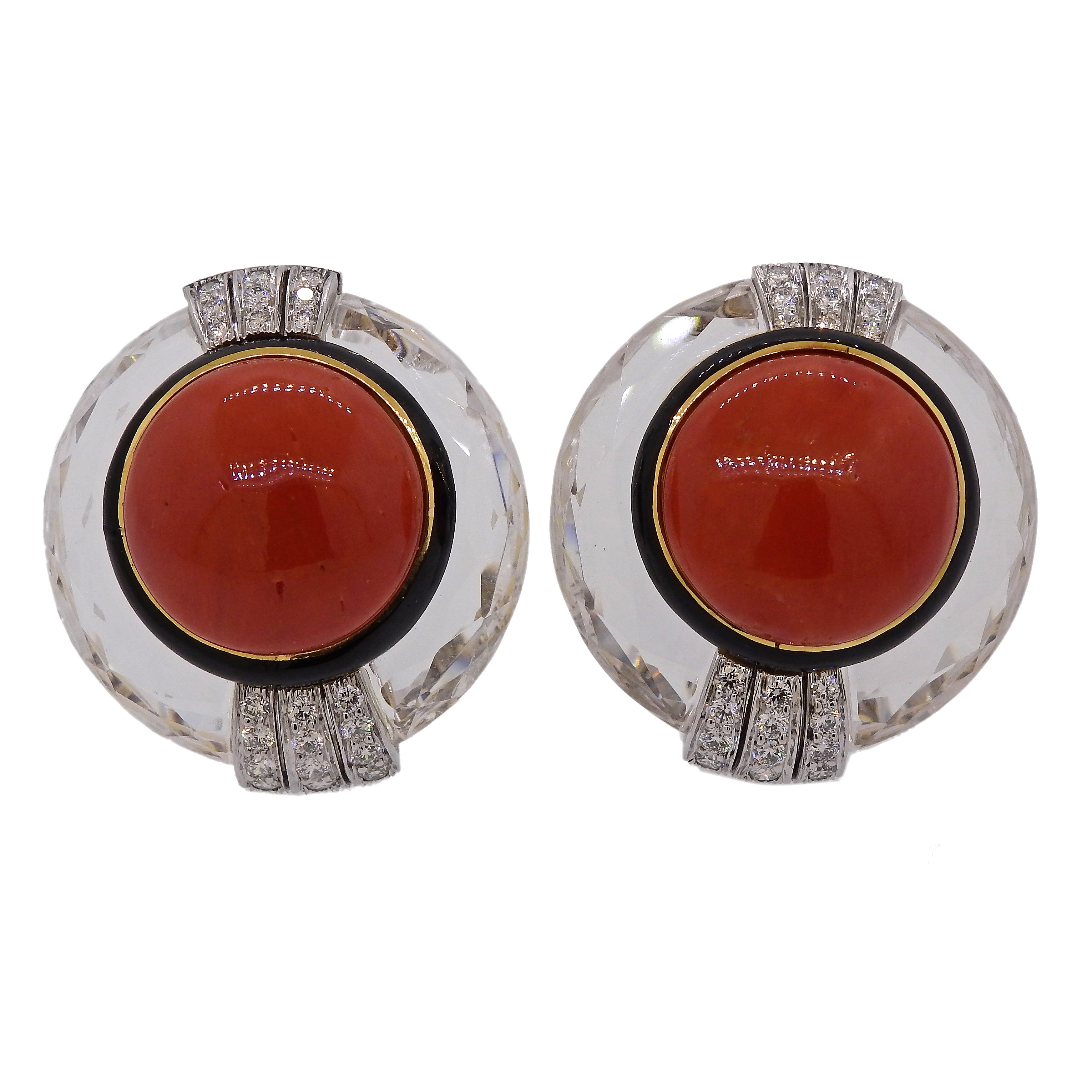 David Webb Crystal Coral Diamond Gold Platinum Earrings - Replica Luxury Handbag Store