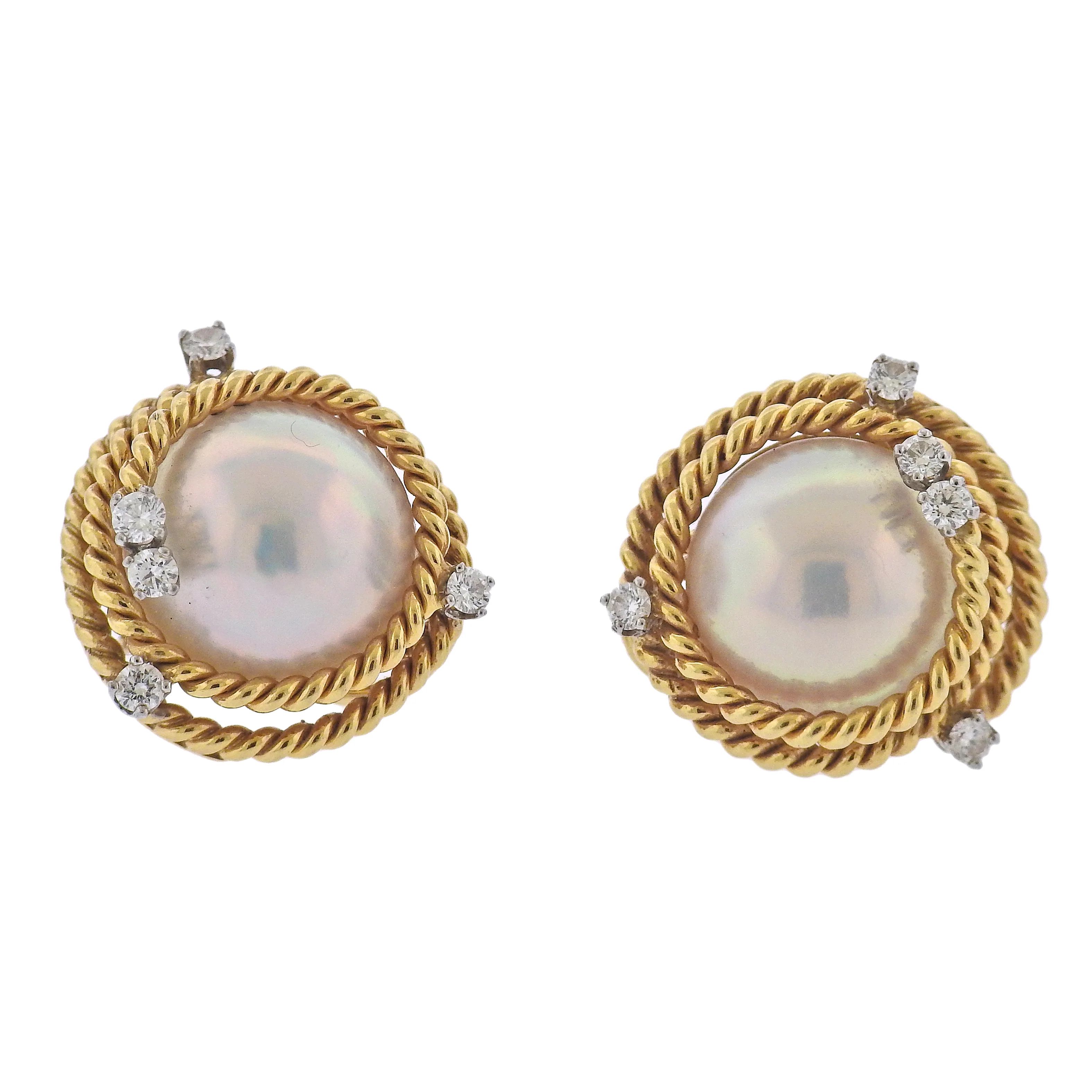 Tiffany  Co Schlumberger Pearl Diamond Gold Platinum Rope Earrings
