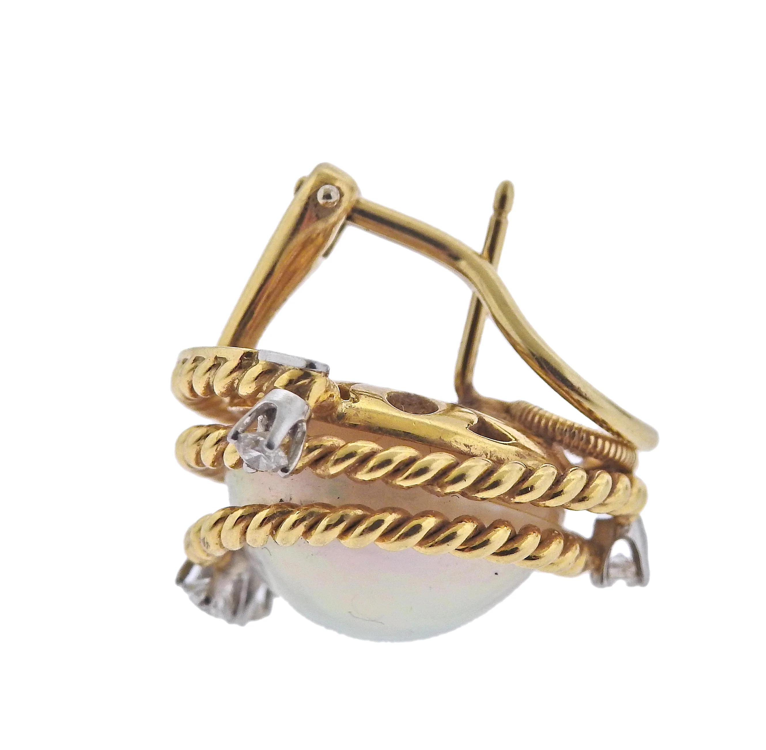 Tiffany Co Schlumberger Pearl Diamond Gold Platinum Rope Earrings