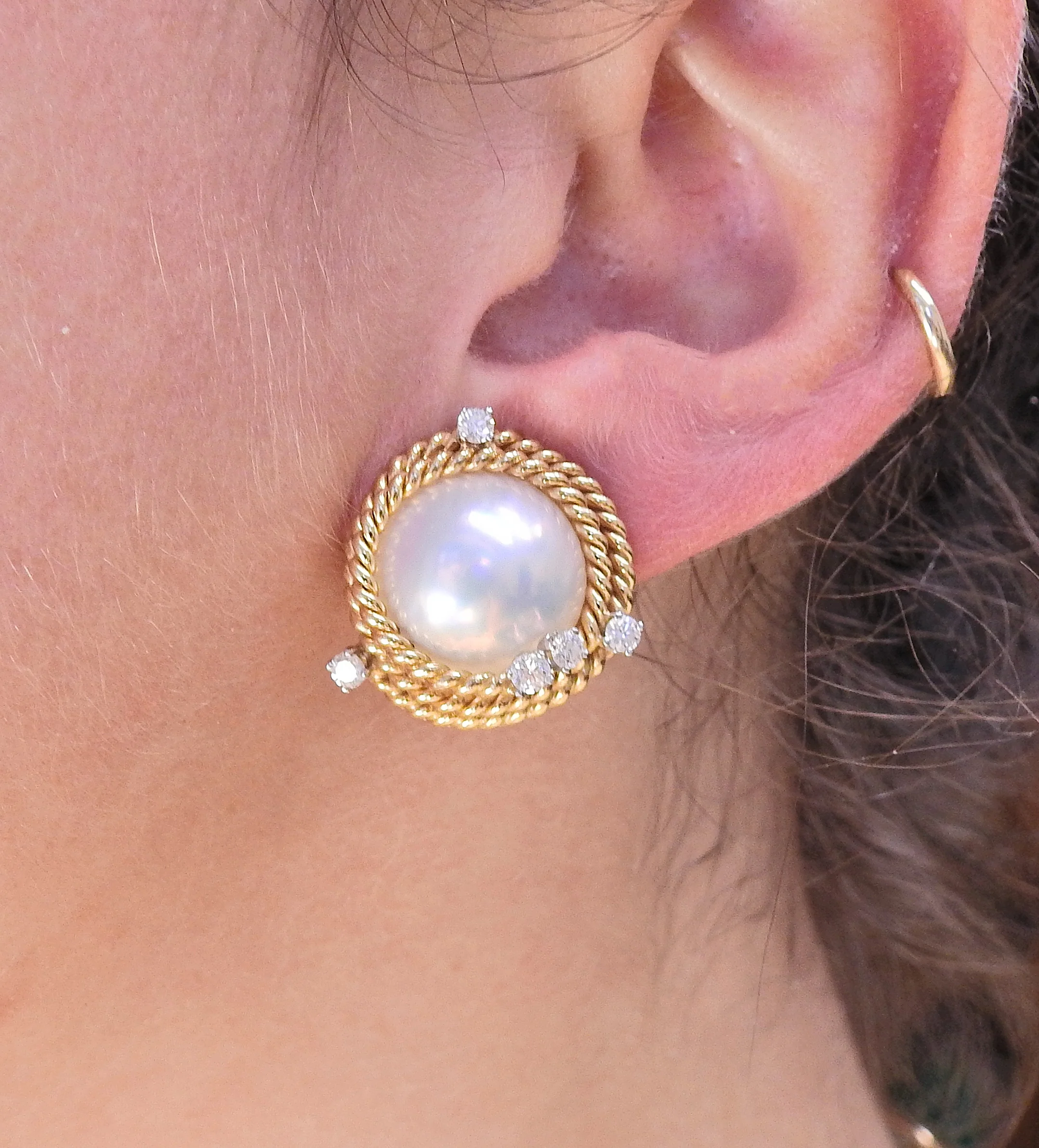 Tiffany Co Schlumberger Pearl Diamond Gold Platinum Rope Earrings
