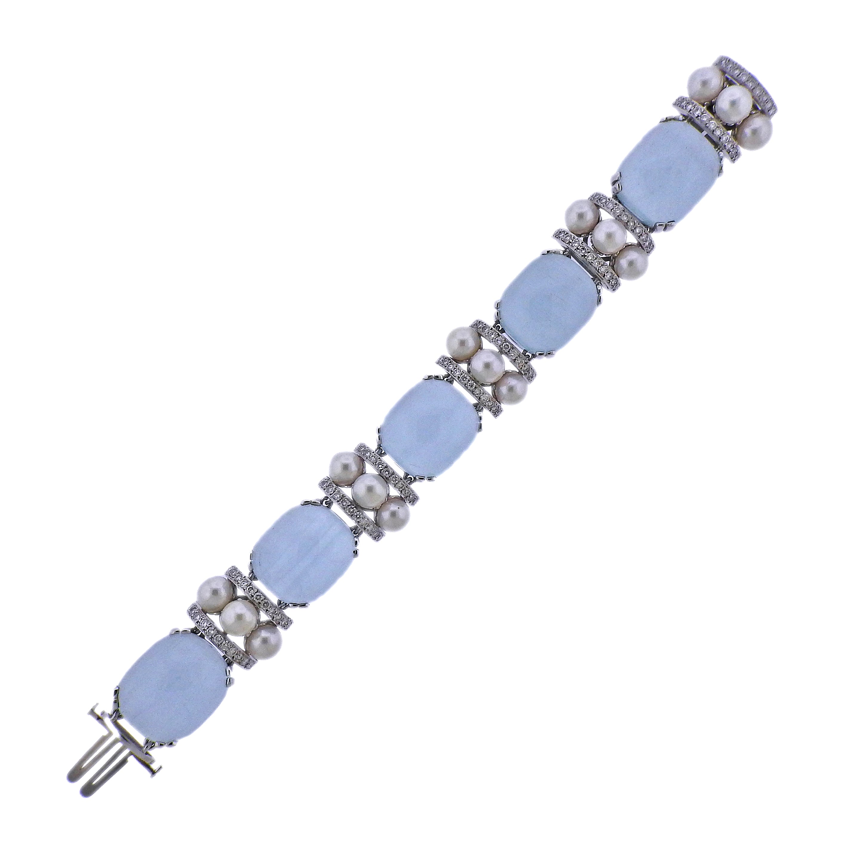 Seaman Schepps Gold Pearl Diamond Aquamarine Bracelet - Replica Luxury Handbag Store
