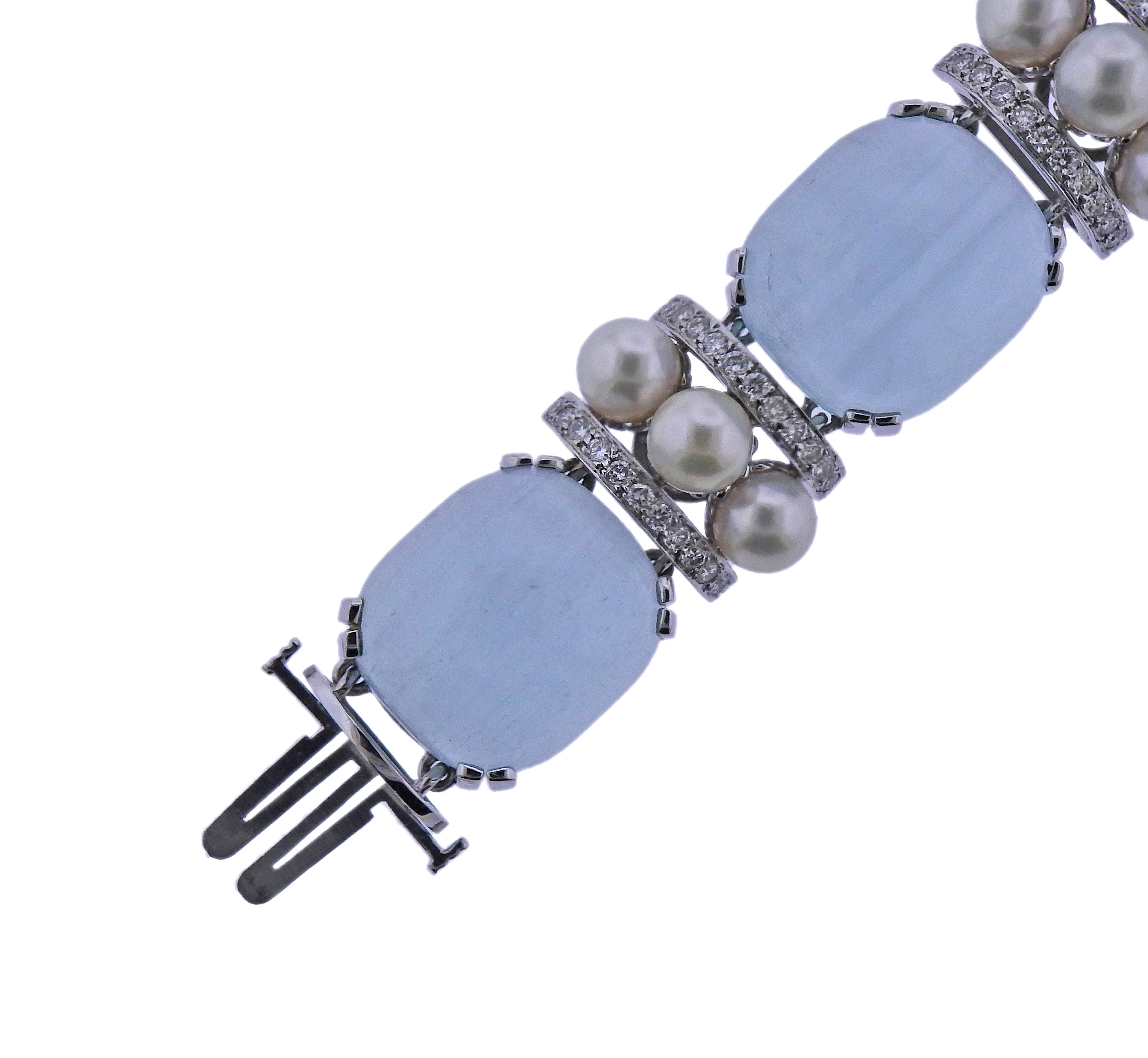 Seaman Schepps Gold Pearl Diamond Aquamarine Bracelet - Replica Luxury Handbag Store