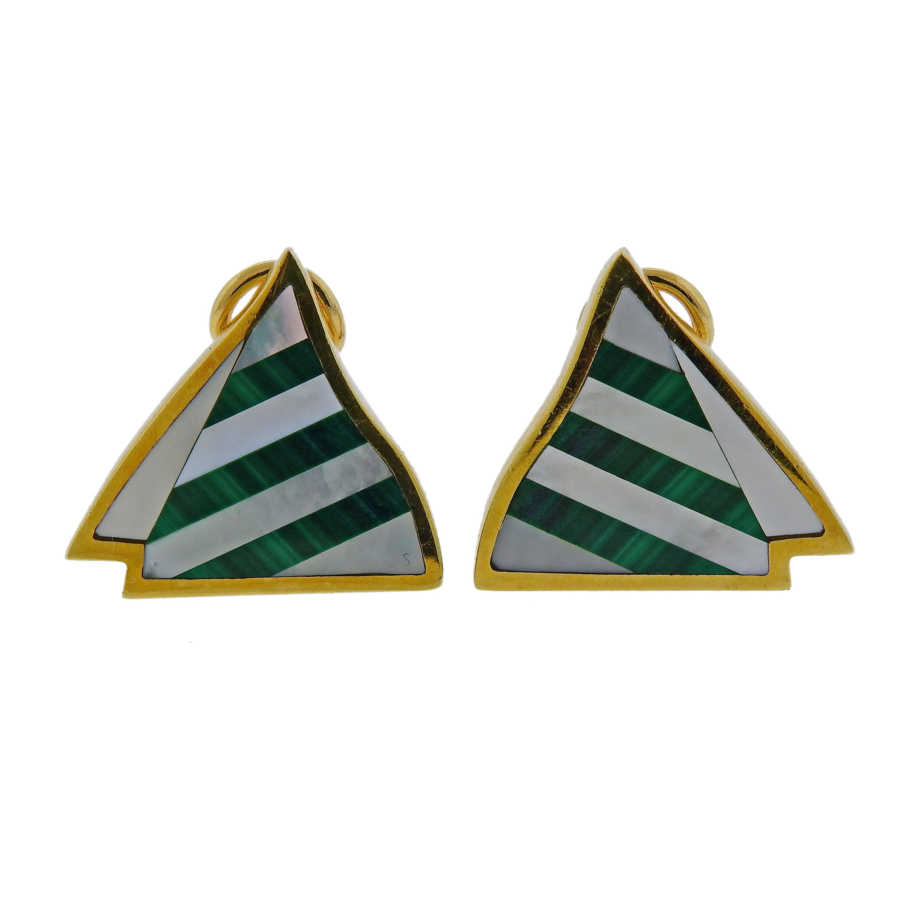 Tiffany & Co Inlay Malachite Mother of Pearl Gold Earrings - Replica Luxury Handbag Store
