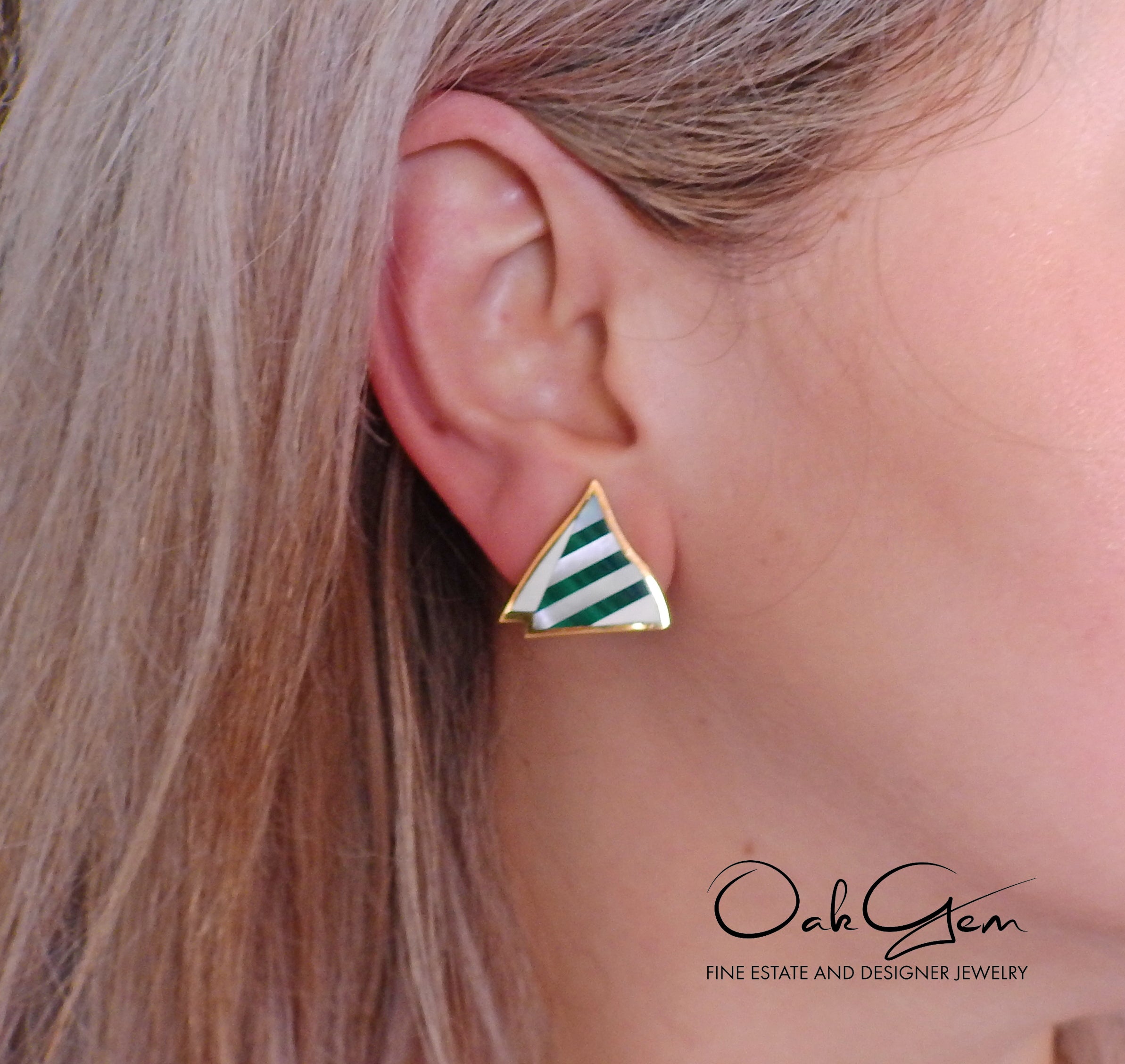 Tiffany & Co Inlay Malachite Mother of Pearl Gold Earrings - Replica Luxury Handbag Store
