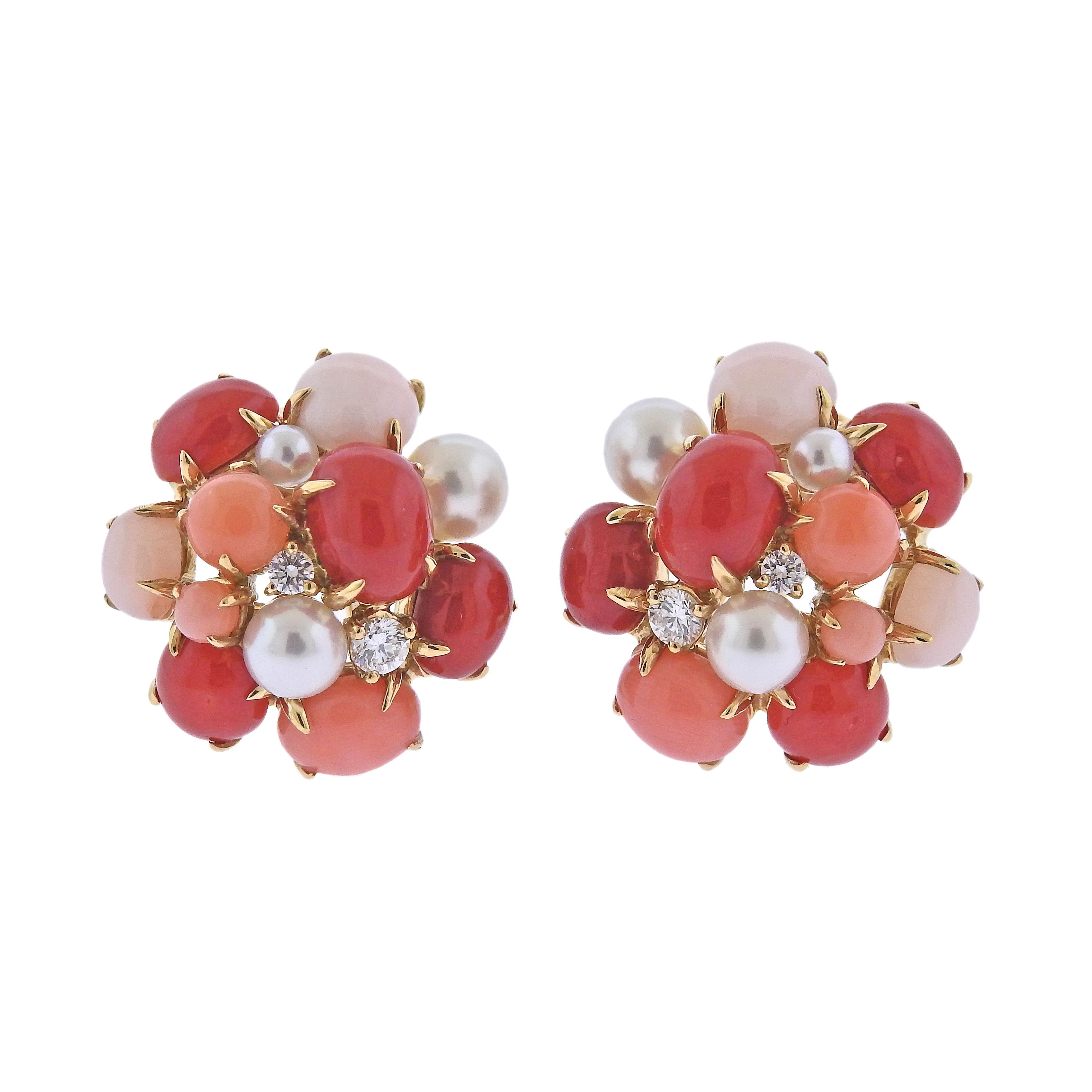 Seaman Schepps Bubble Coral Pearl Diamond Gold Earrings