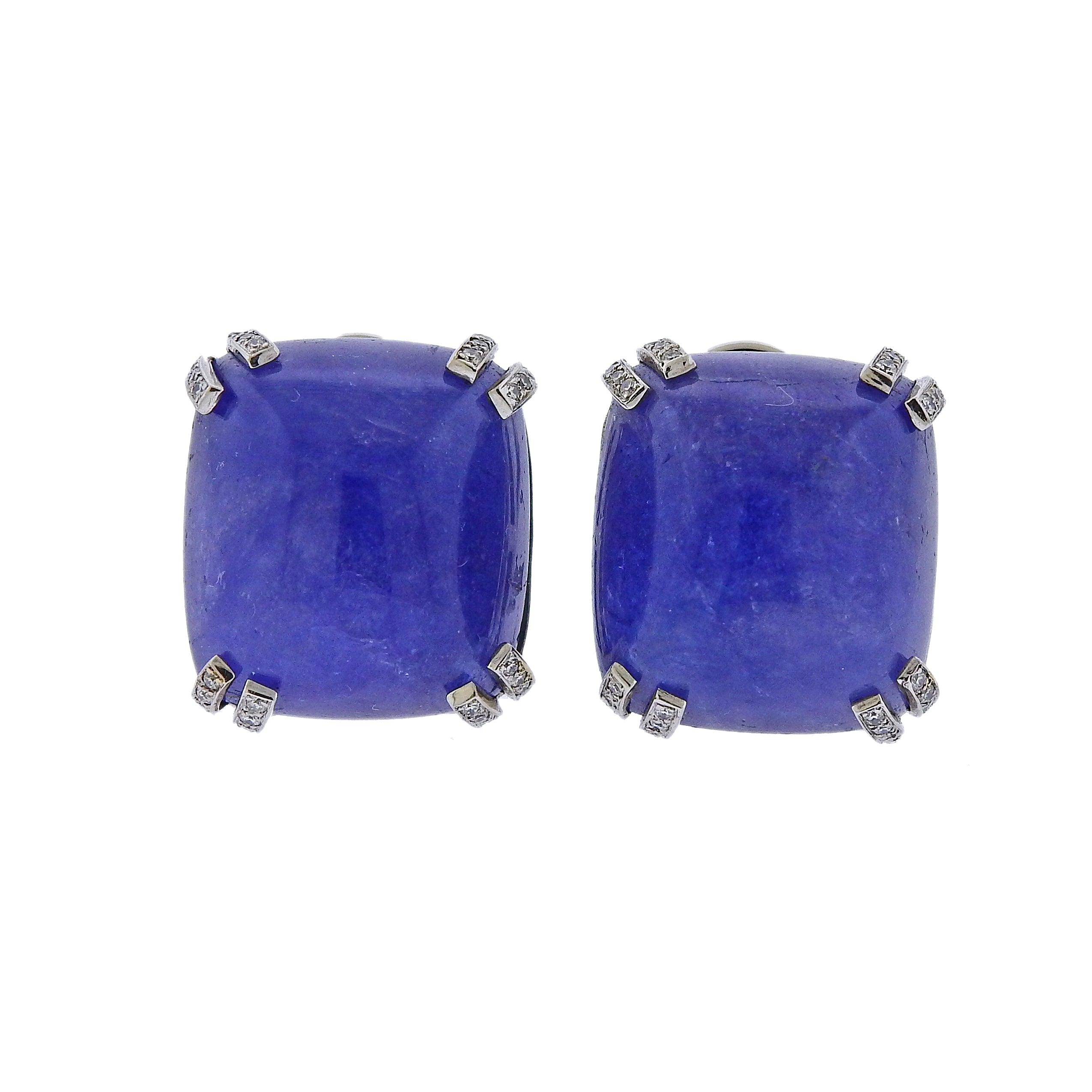 Seaman Schepps 40 Carat Tanzanite Cabochon Diamond Gold Earrings - Replica Luxury Handbag Store