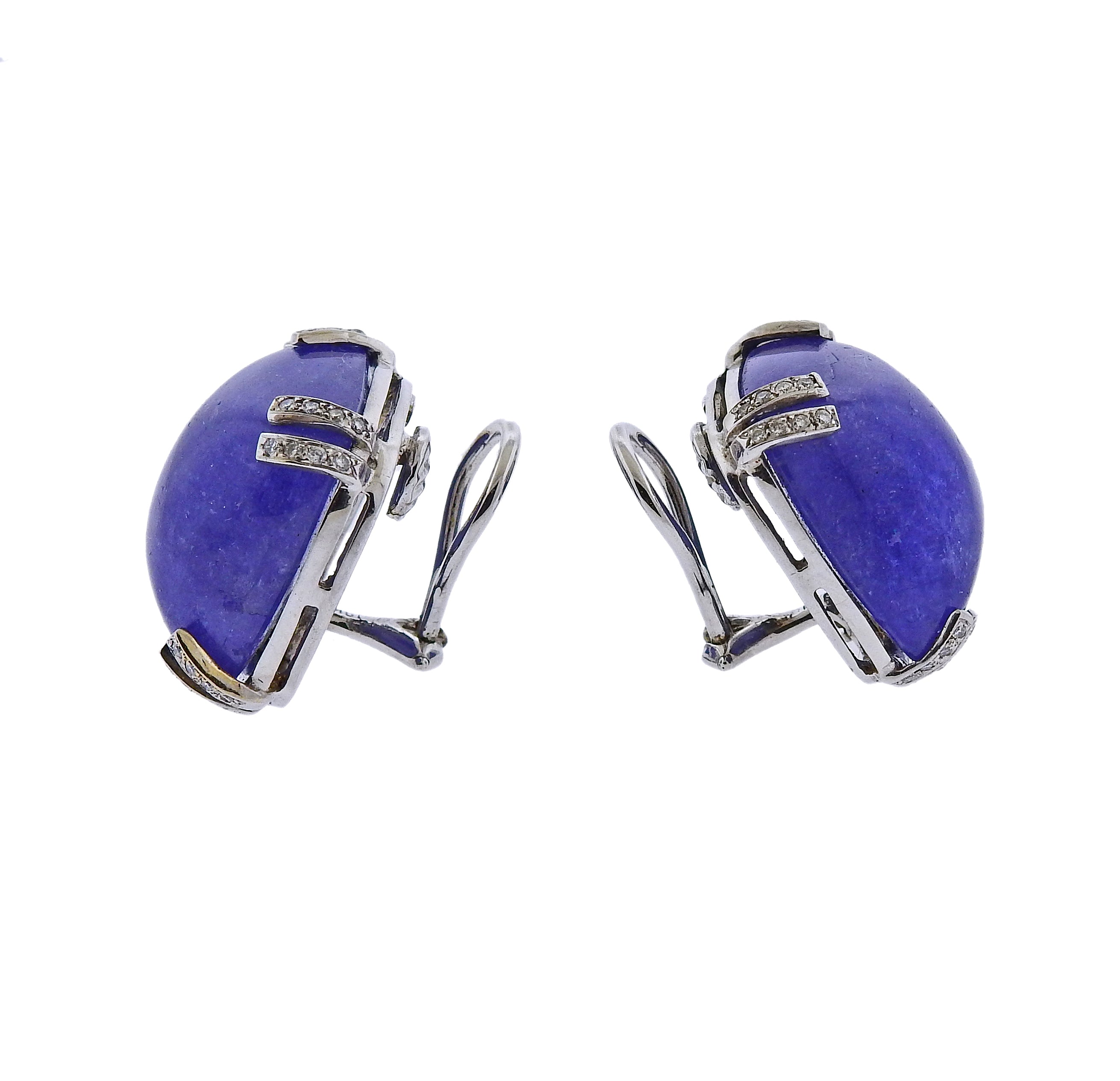 Seaman Schepps 40 Carat Tanzanite Cabochon Diamond Gold Earrings - Replica Luxury Handbag Store
