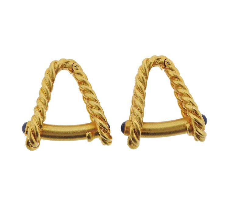 Tiffany Co. Sapphire Gold Stirrup Cufflinks - Replica Luxury Handbag Store