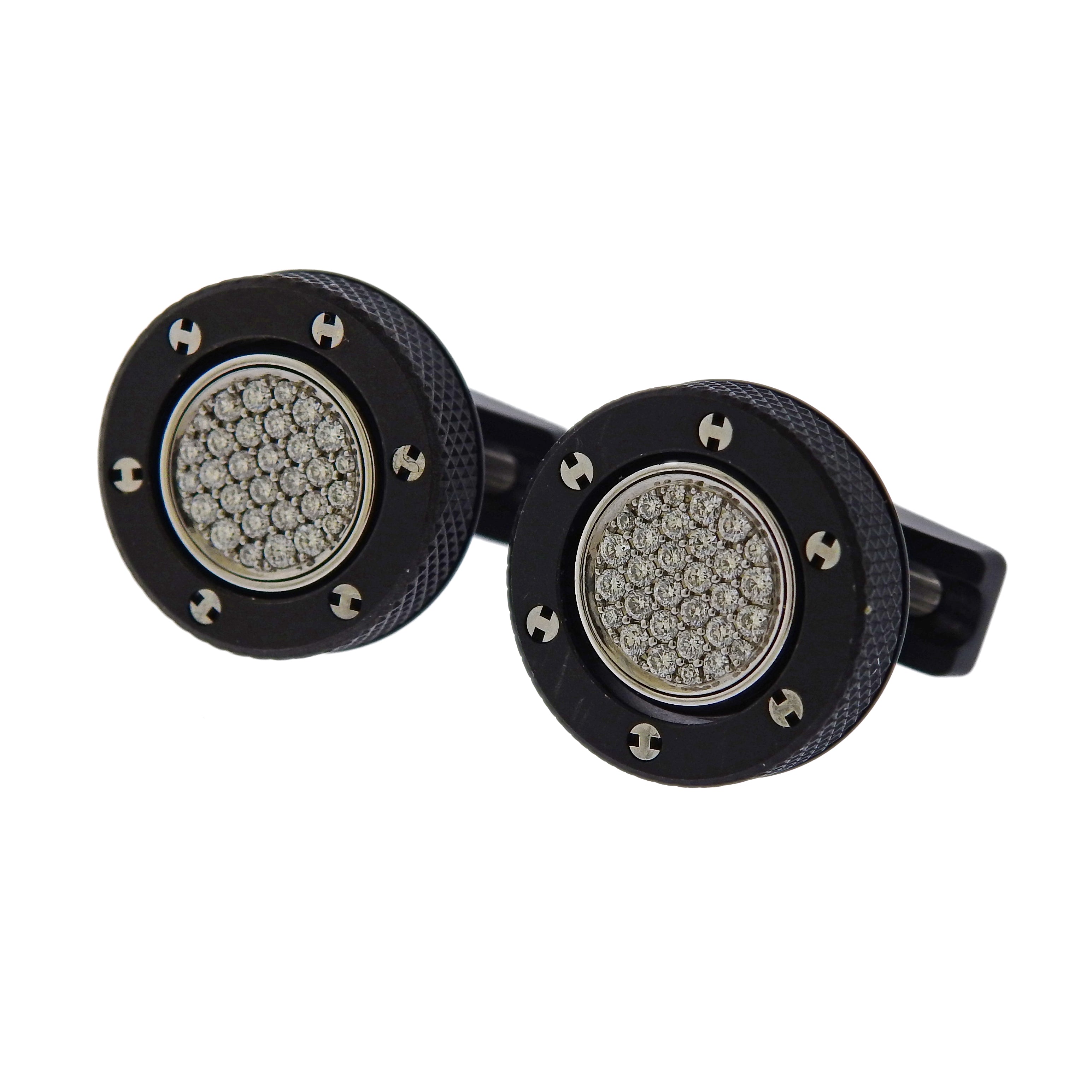 Hublot Black Titanium Diamond Reversible Big Bang Cufflinks - Replica Luxury Handbag Store
