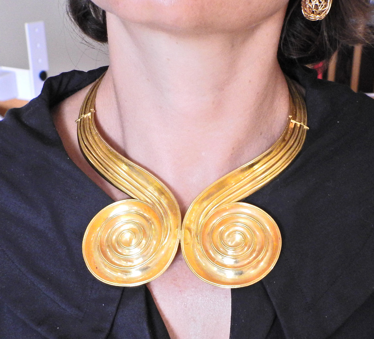 Lalaounis Greece Swirl Motif Gold Collar Necklace - Replica Luxury Handbag Store