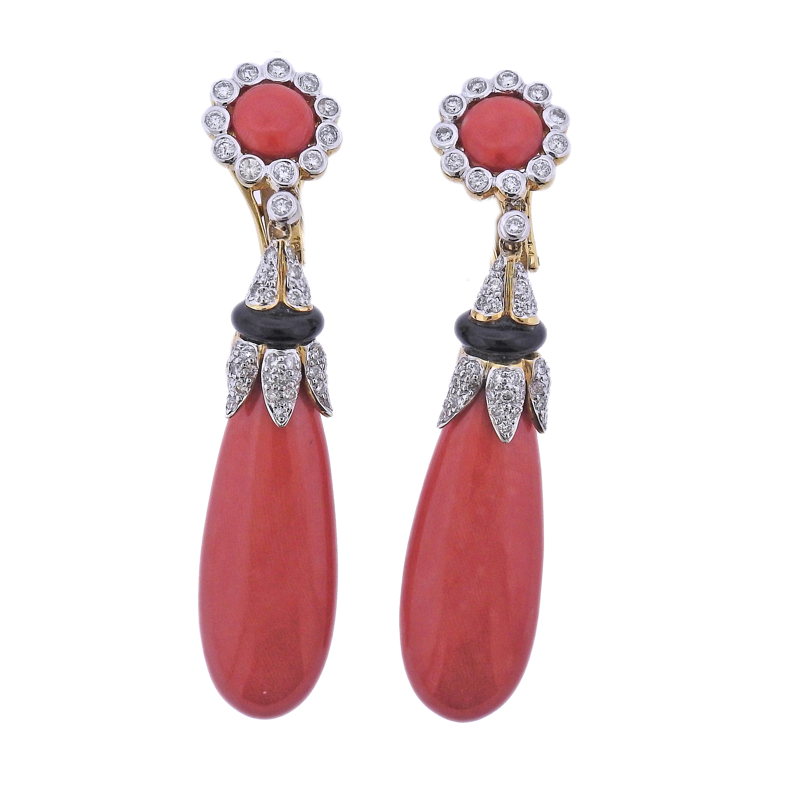 Coral Diamond Onyx Gold Drop Earrings - Replica Luxury Handbag Store