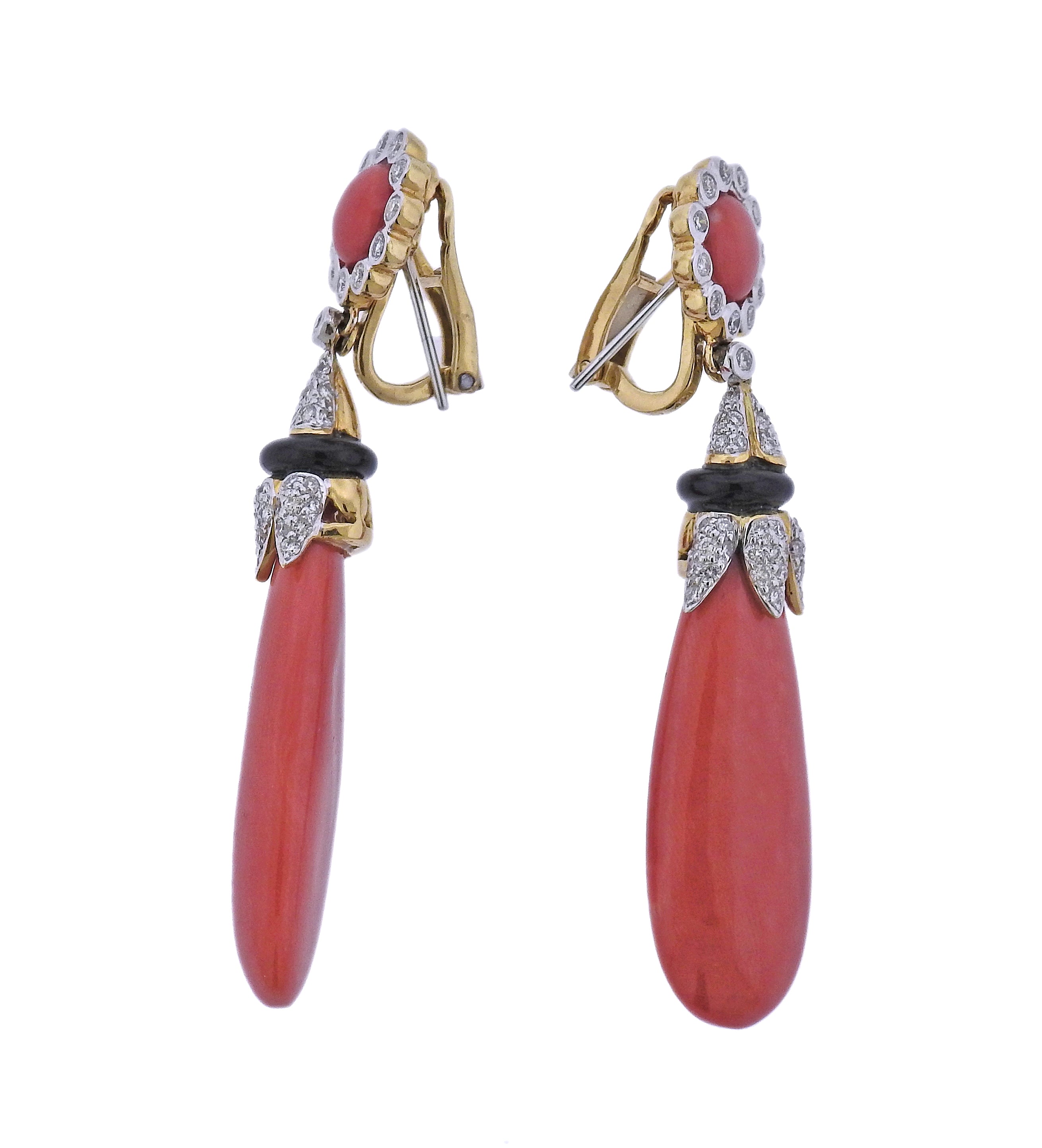 Coral Diamond Onyx Gold Drop Earrings - Replica Luxury Handbag Store