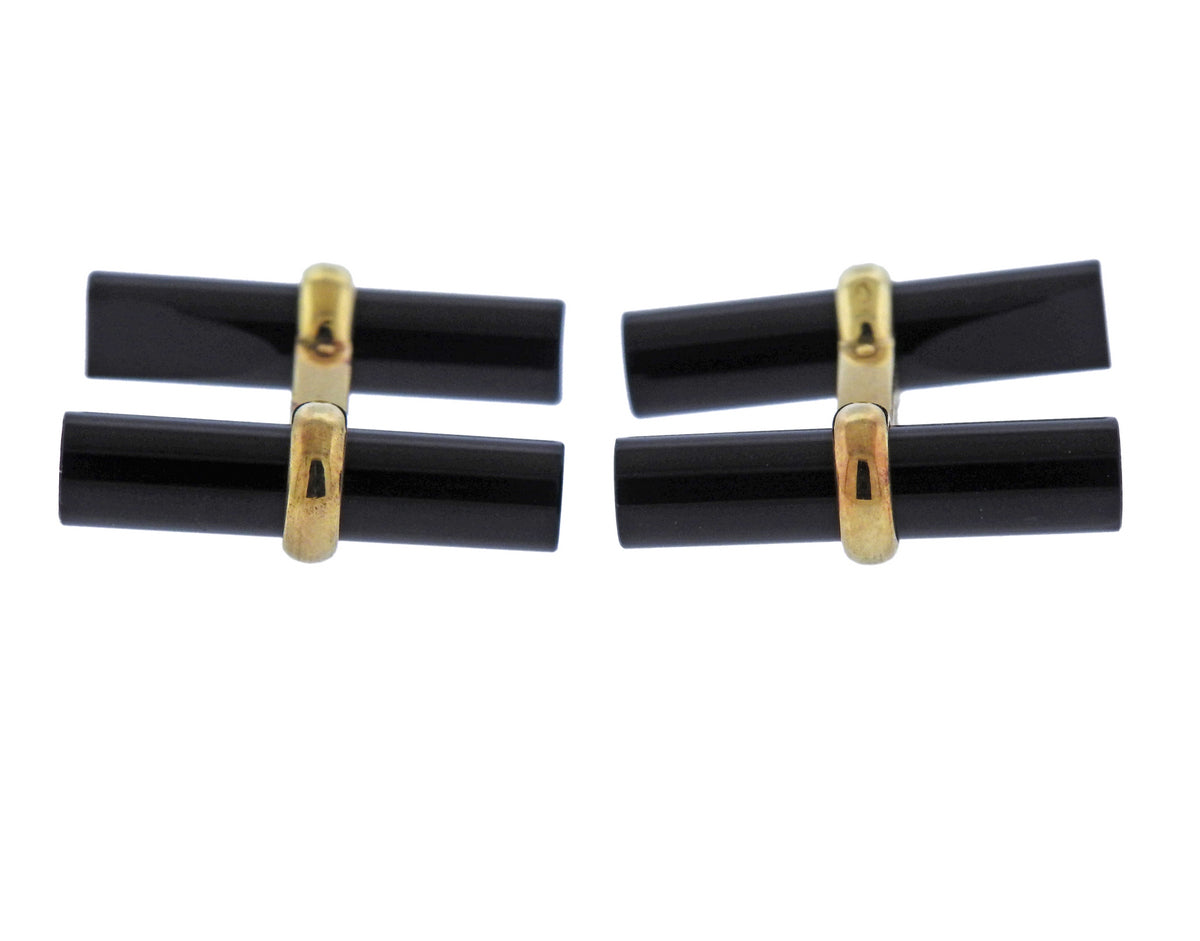 Van Cleef  Arpels Onyx Gold Cufflinks - Replica Luxury Handbag Store