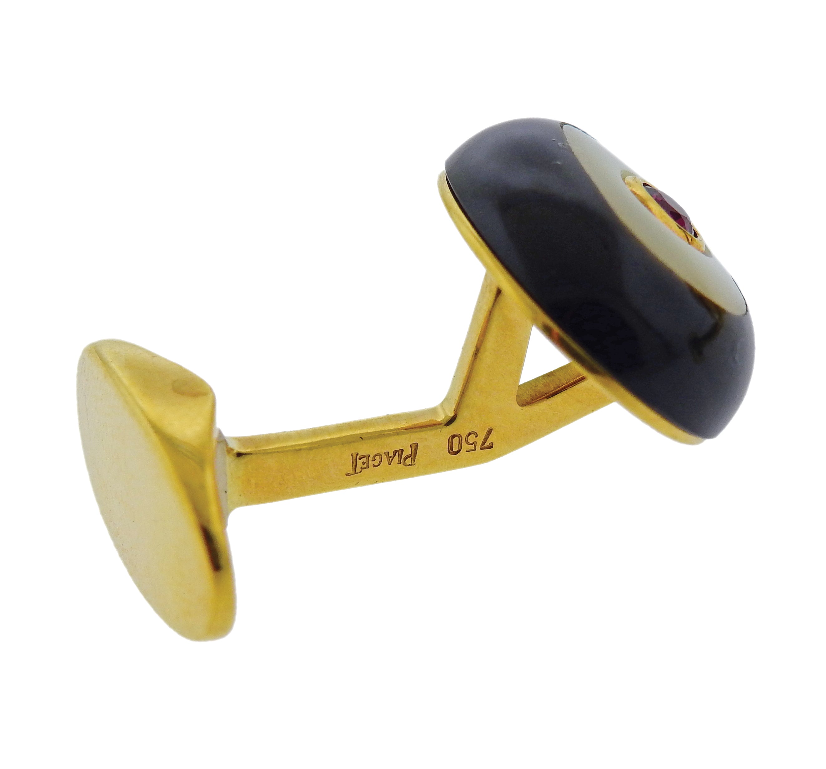 Piaget Ruby Mother of Pearl Onyx Gold Cufflinks - Replica Luxury Handbag Store