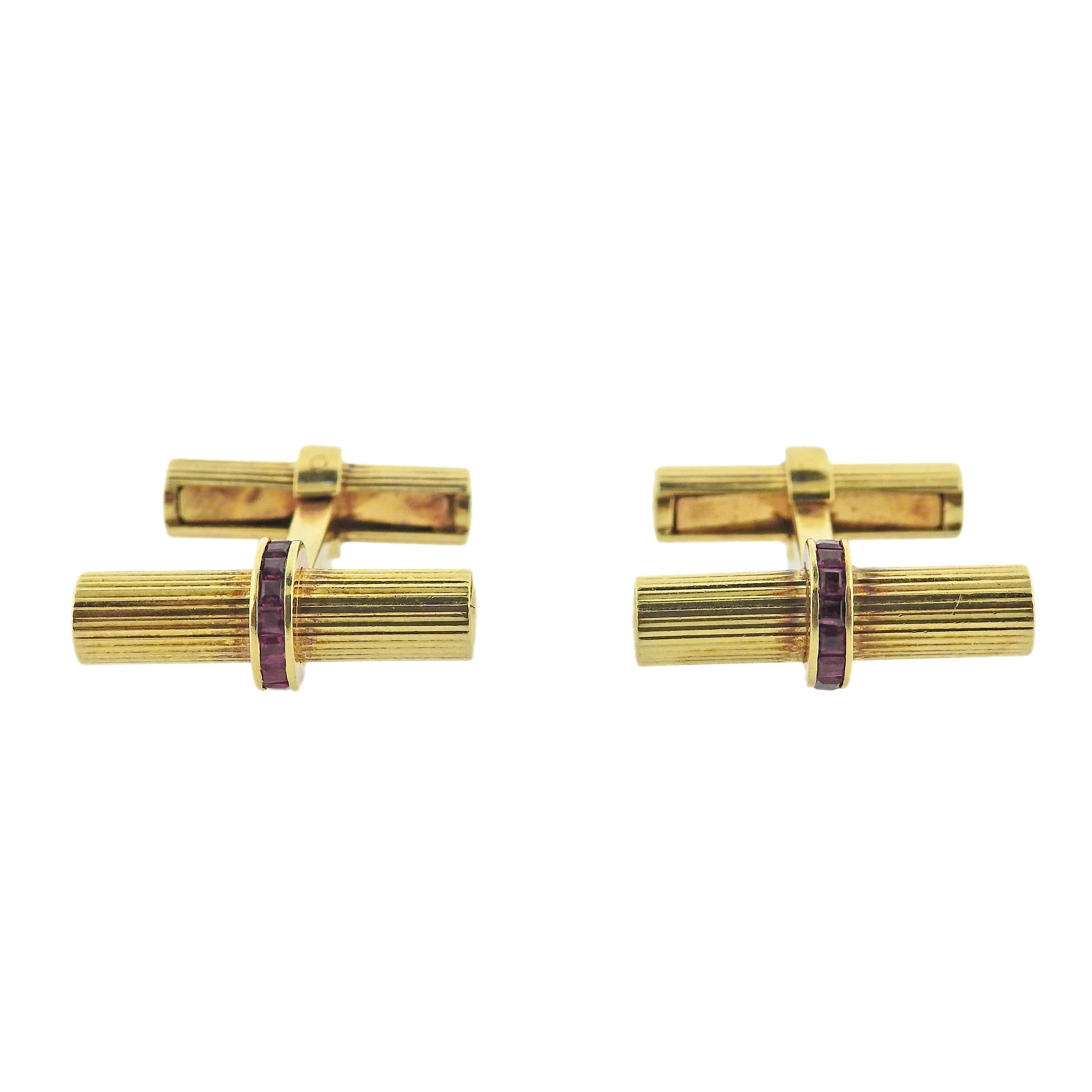 Tiffany Co Midcentury Ruby Gold Bar Cufflinks
